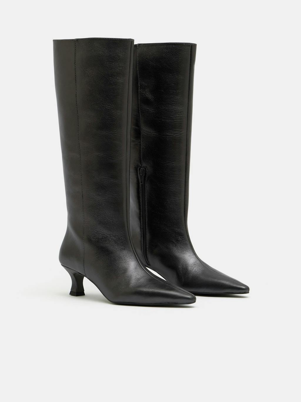 012245-0403-03 Katlynn Leather Kitten Heel Knee Boots