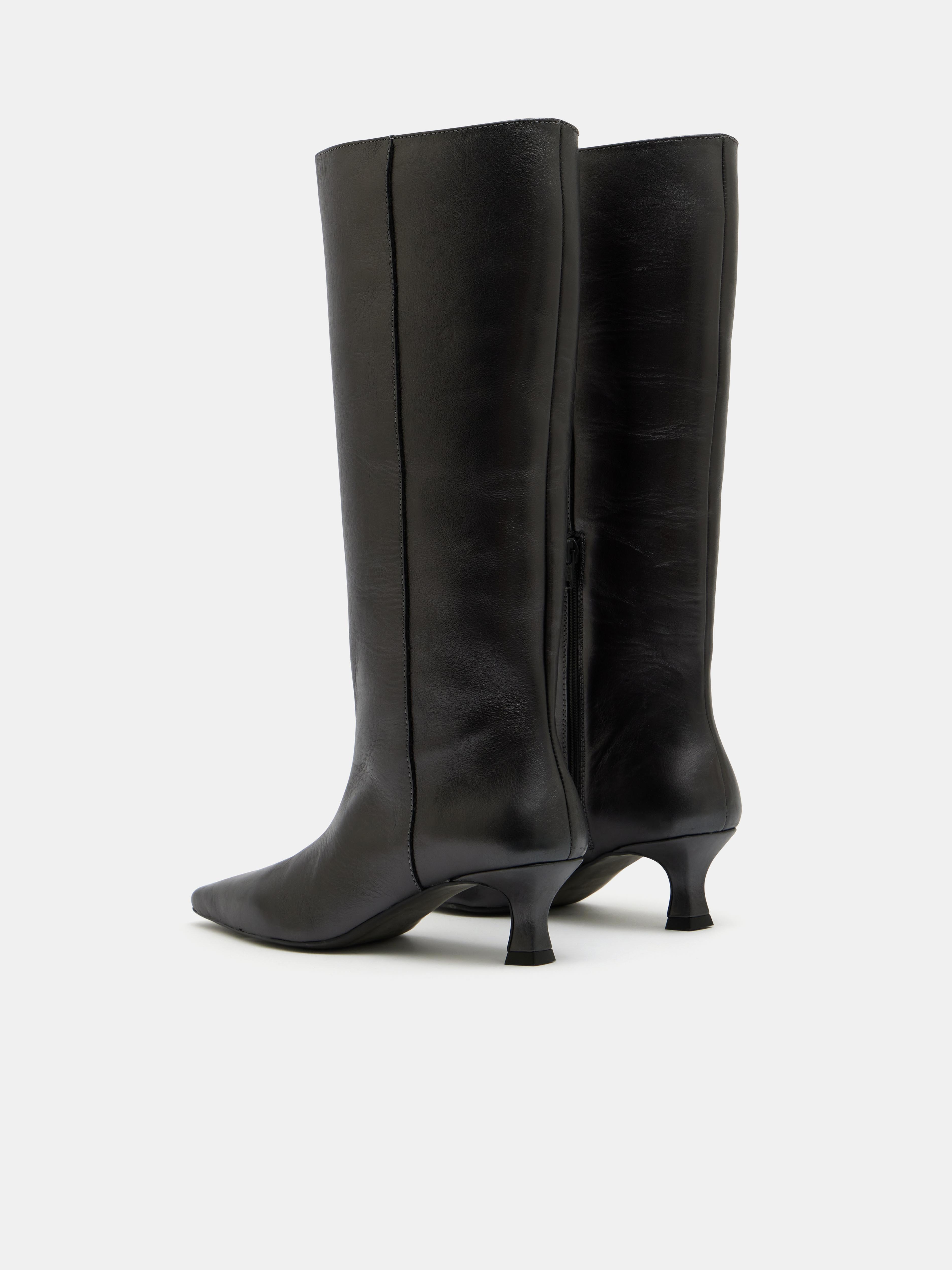 Katlynn Leather Kitten Heel Knee Boots