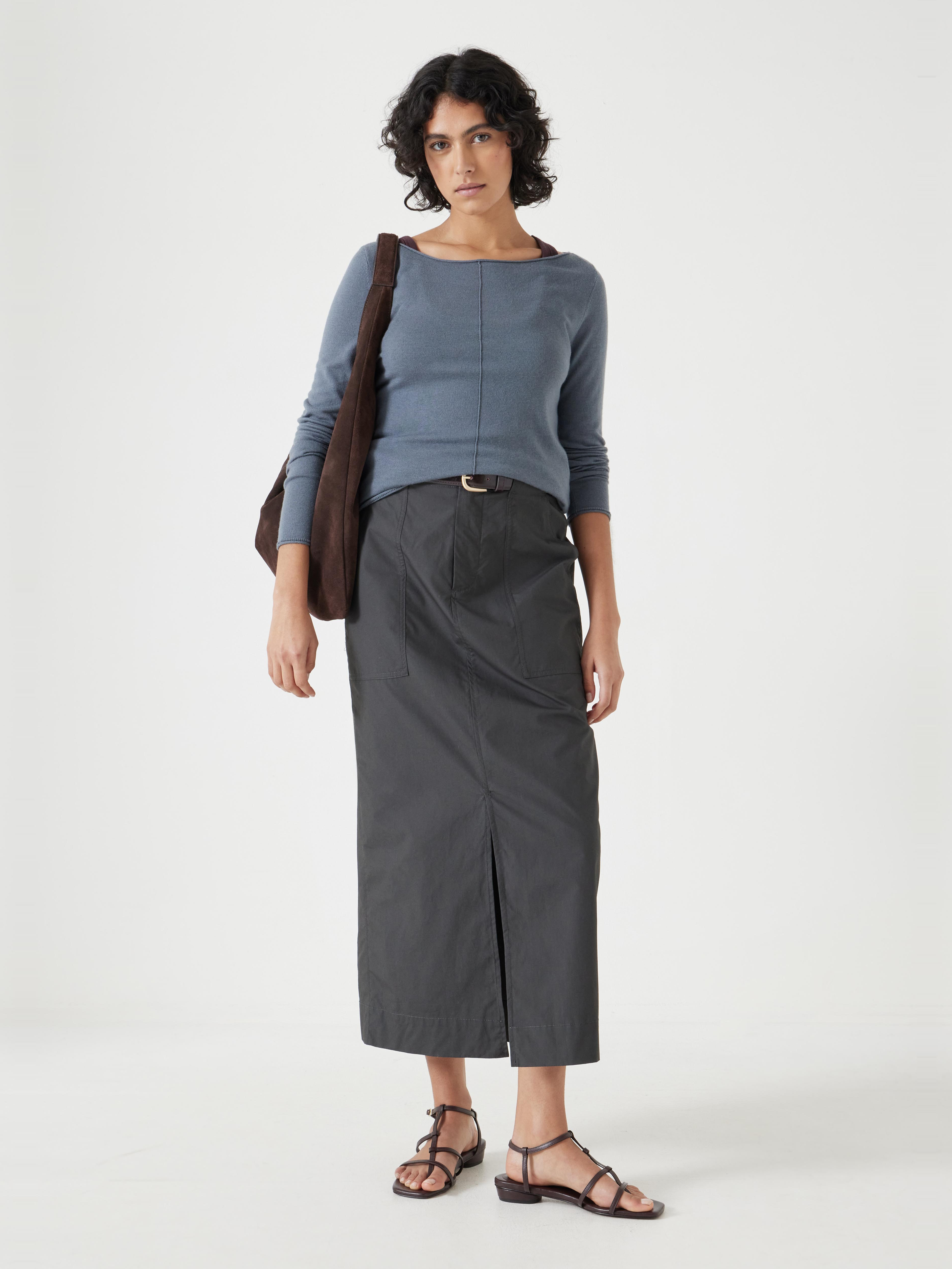 Lightweight Cotton Column Midi Skirt - Washed Black