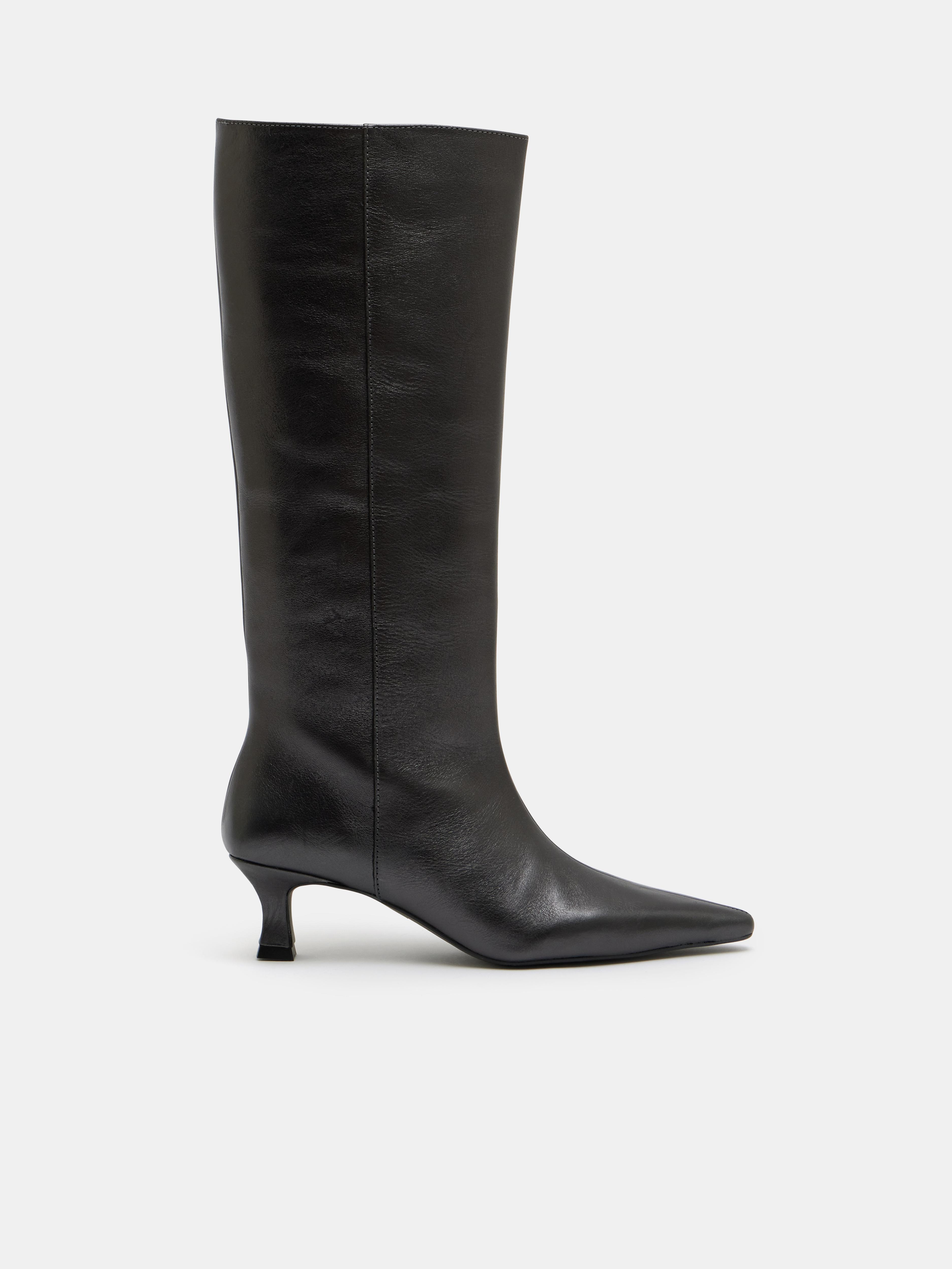 Katlynn Leather Kitten Heel Knee Boots
