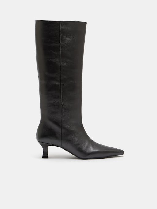 Katlynn Leather Kitten Heel Knee Boots