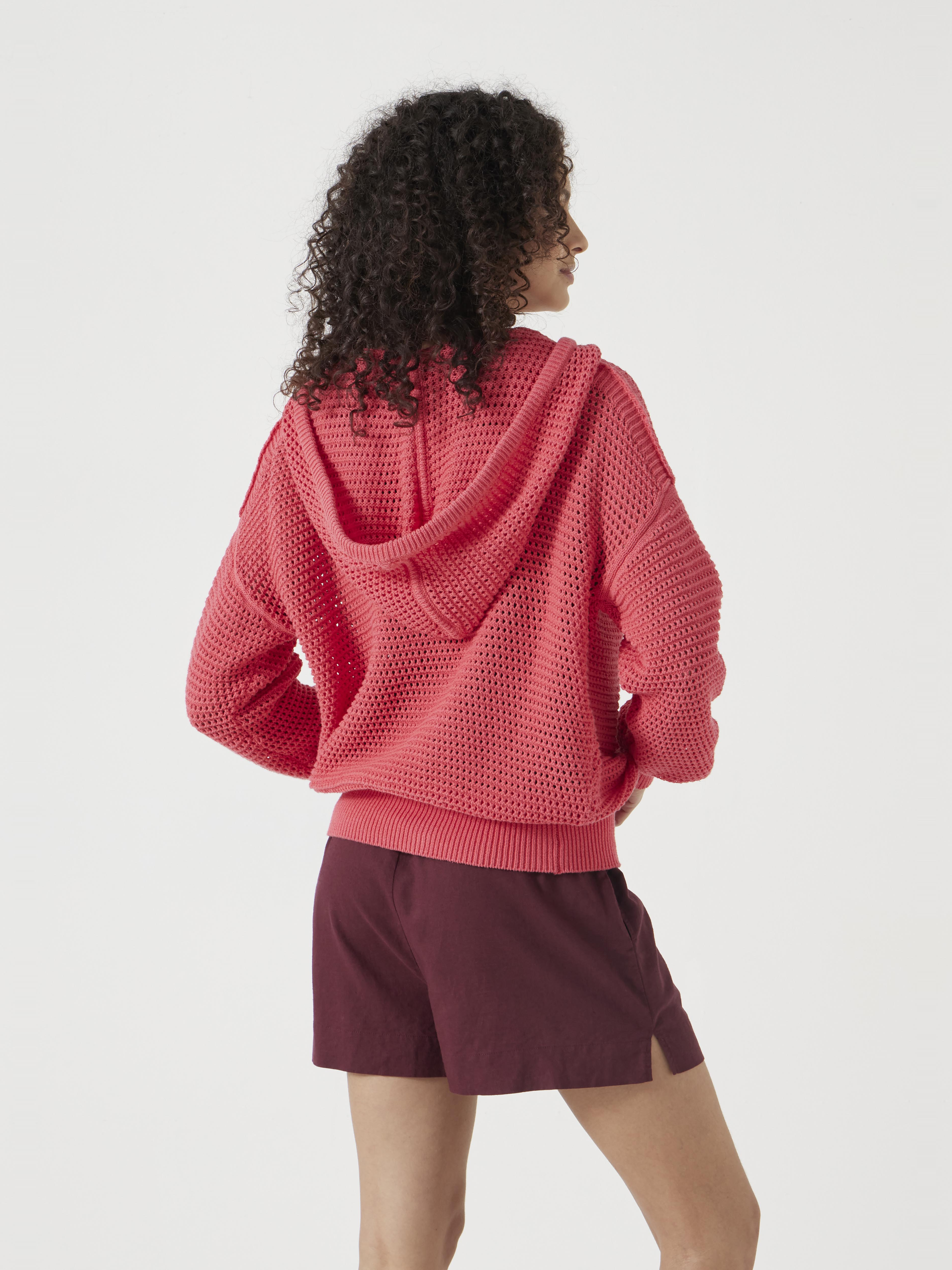 Open Stitch Cotton V Neck Hoodie