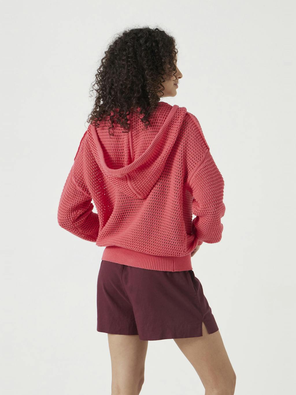 013153-1211-03 Open Stitch Cotton V Neck Hoodie