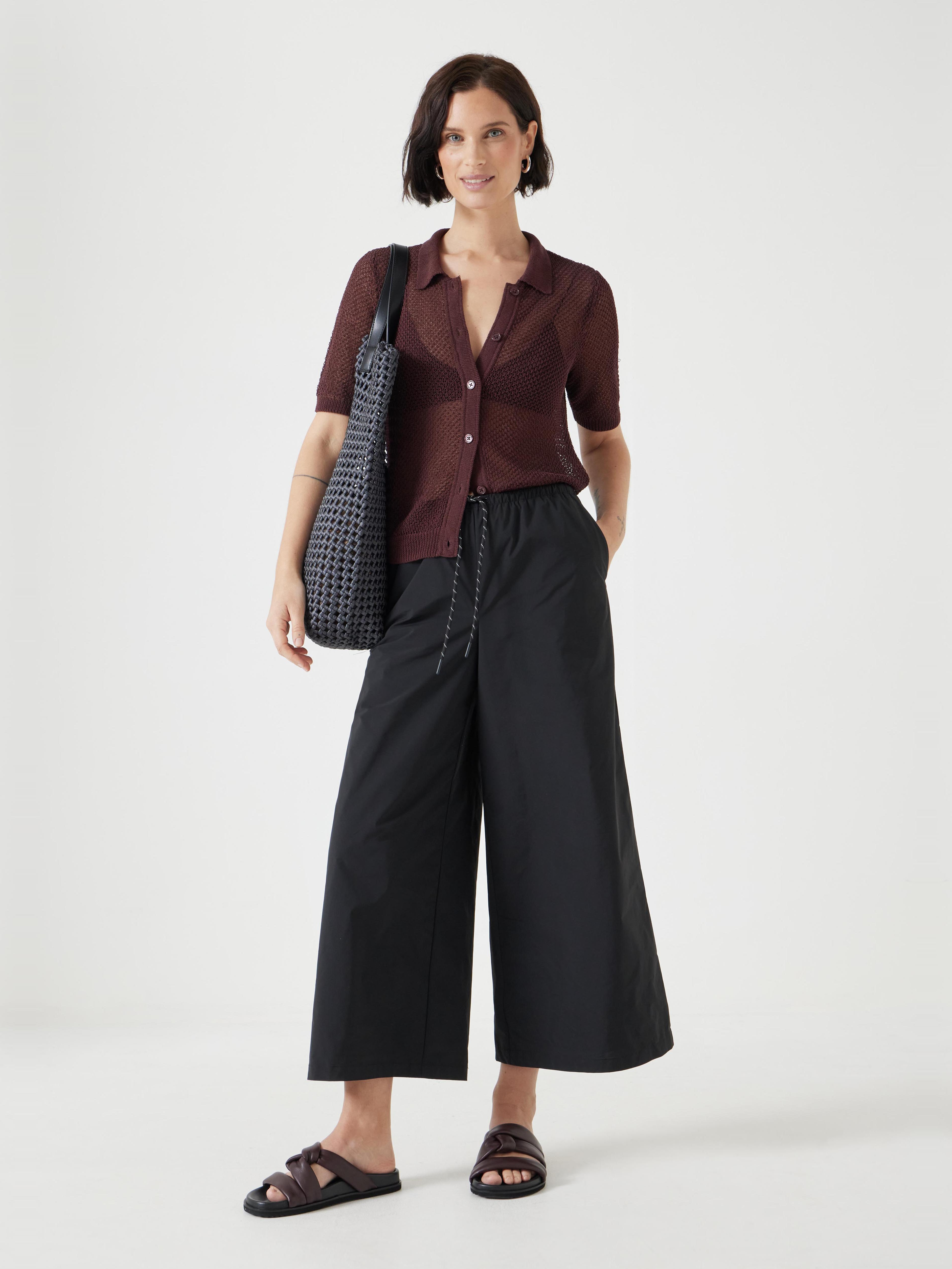 Technical Melissa Wide Leg Cropped Trousers | Black | hush