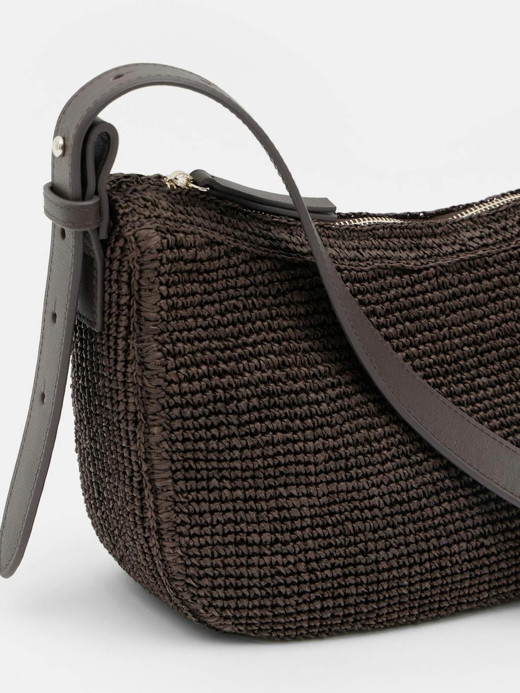 013611-0450-04 Raffia Crossbody Bag with Leather Strap