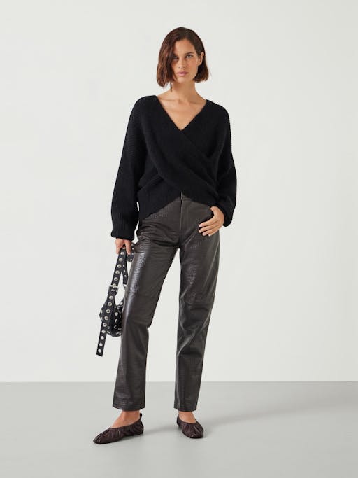 Crocodile Embossed Leather Trousers