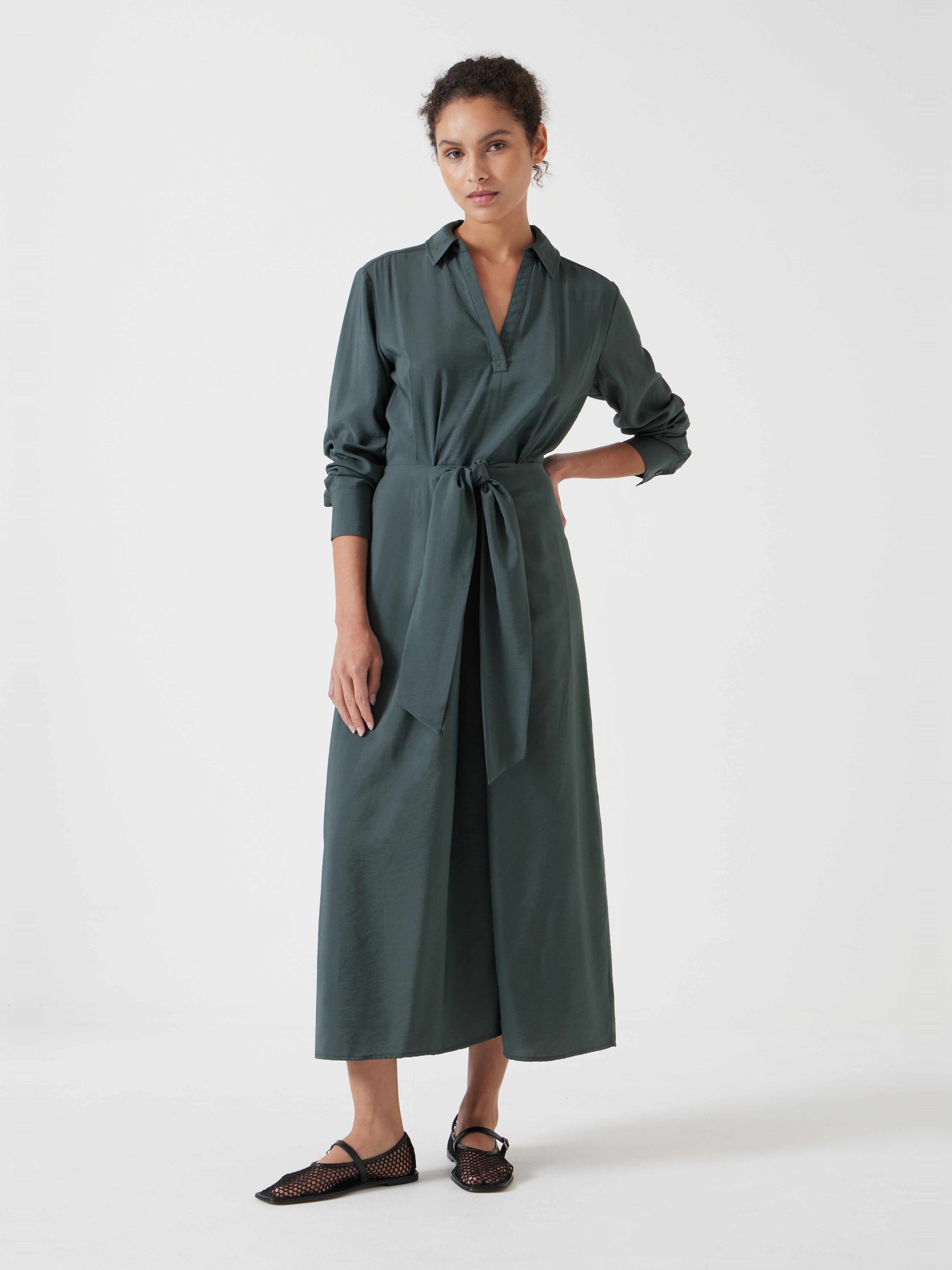 hush green dress Maya Air Flow Front Tie Maxi - Smoked Dress khaki
