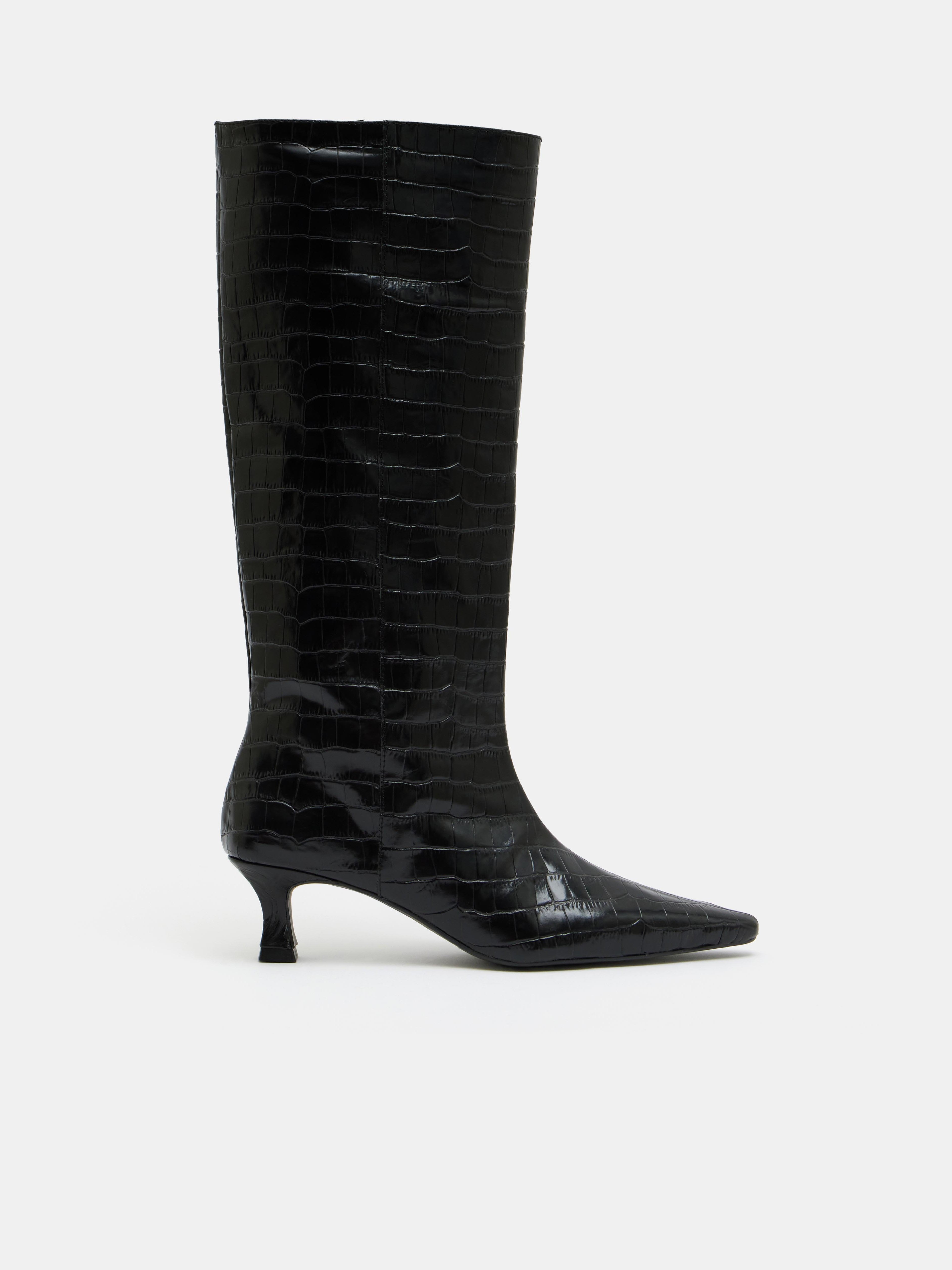 Katlynn Leather Kitten Heel Knee Boots