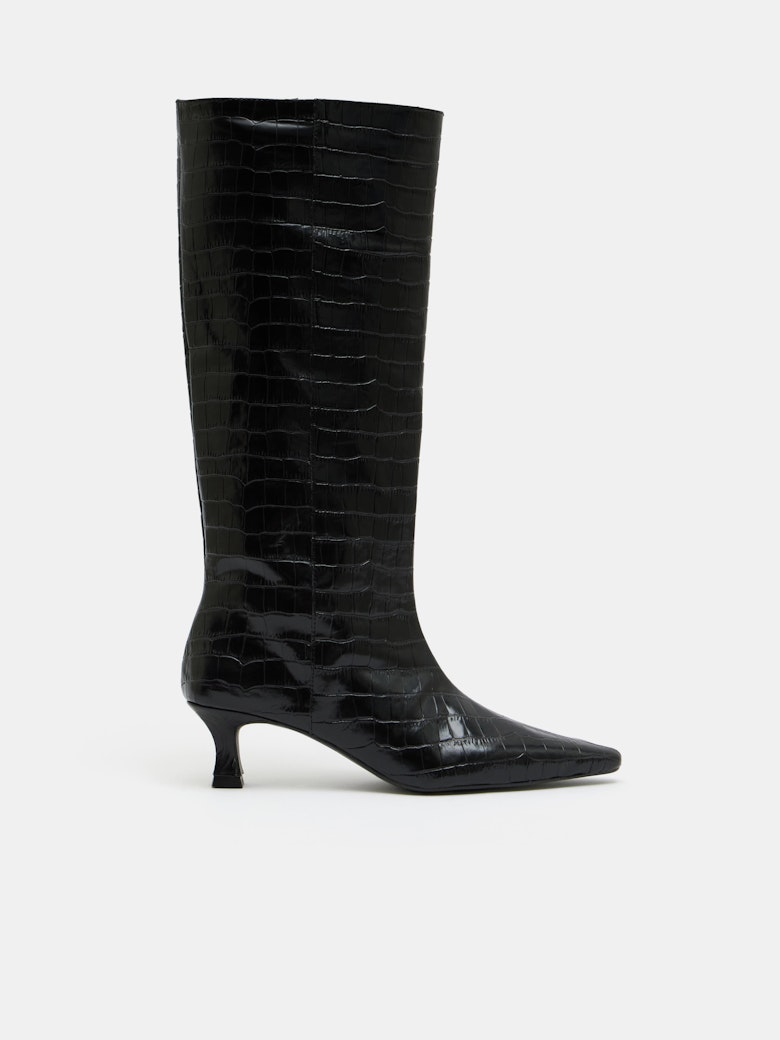 Katlynn Leather Kitten Heel Knee Boots