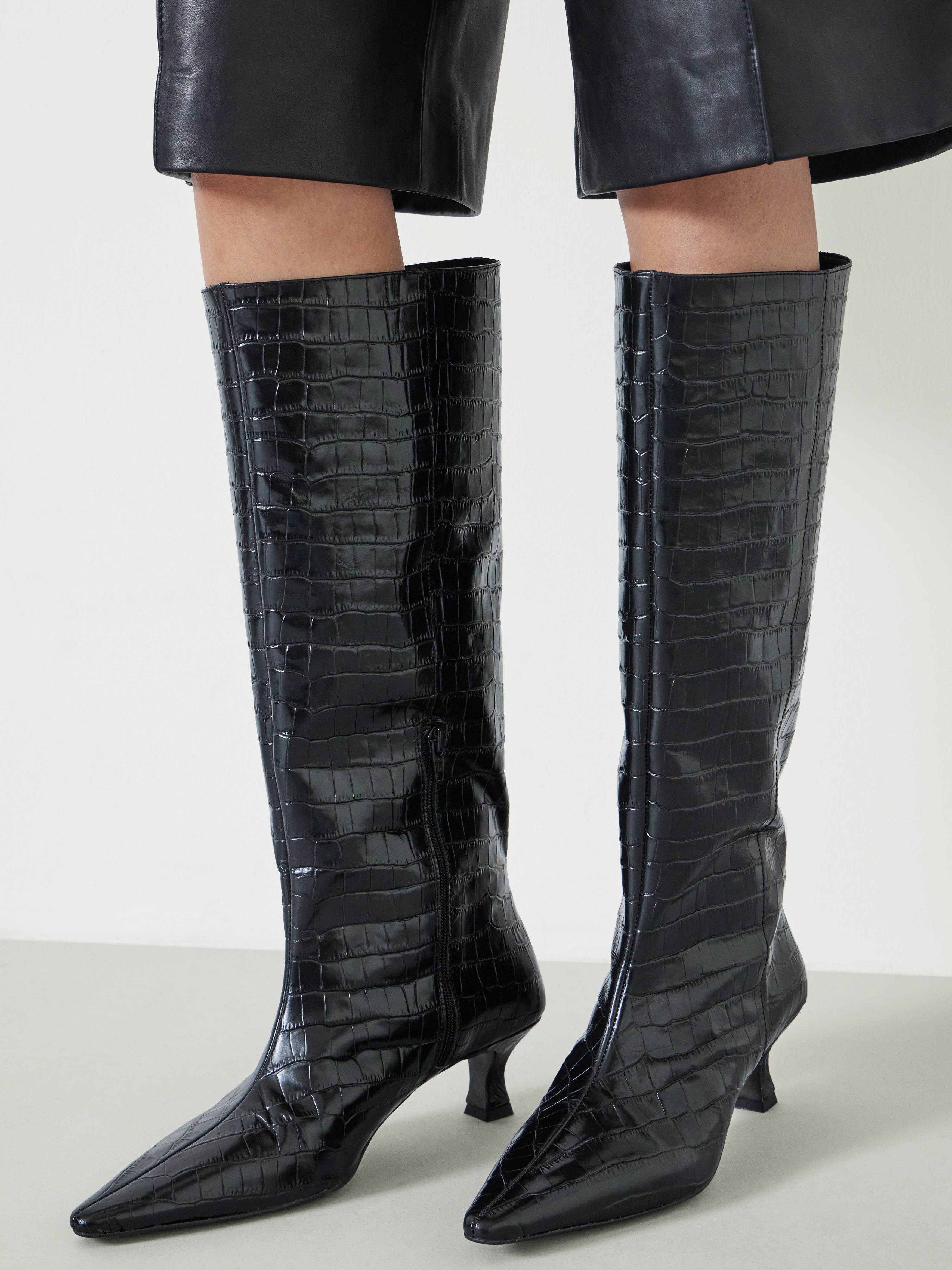 Katlynn Leather Kitten Heel Knee Boots