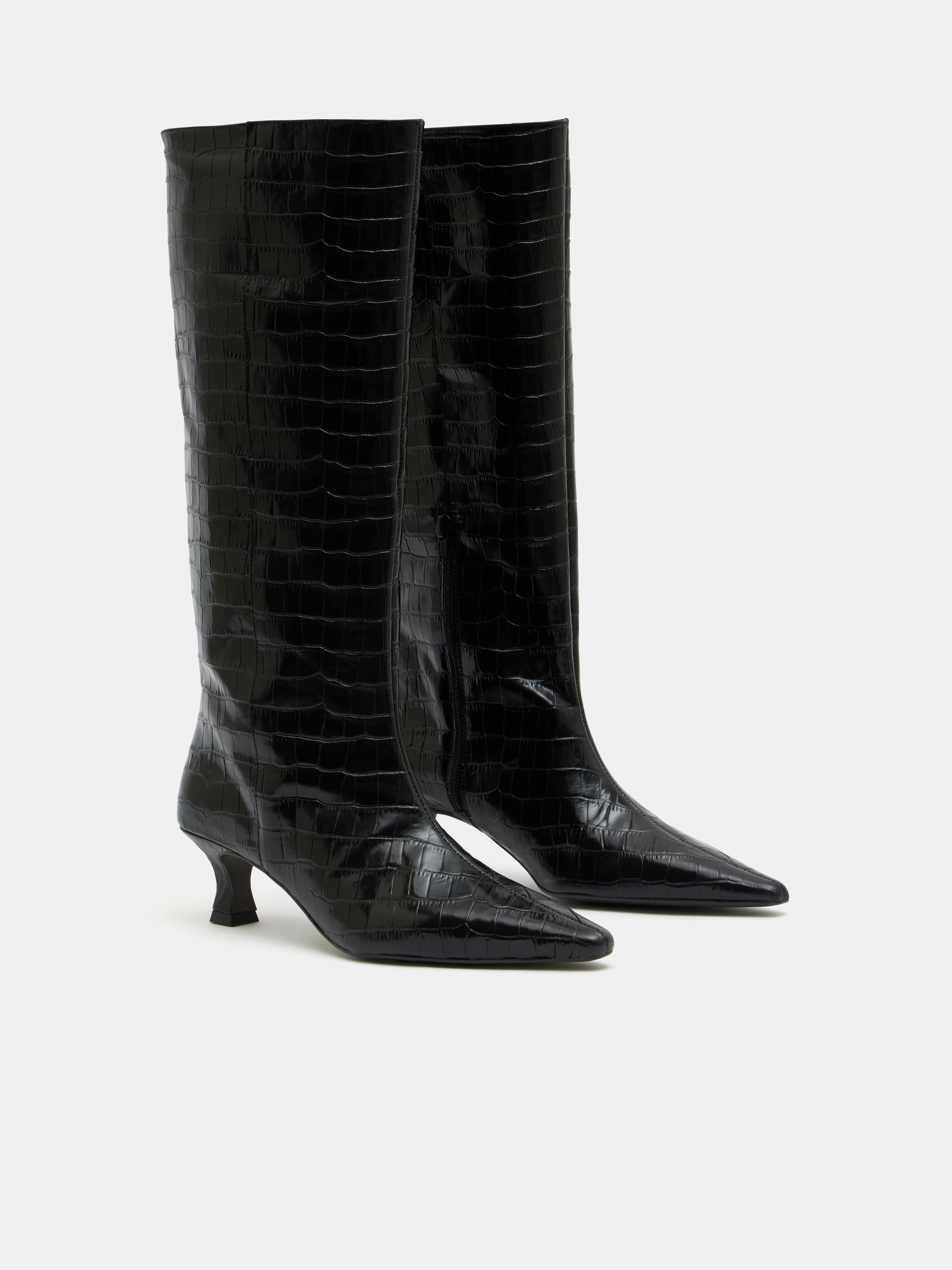 Katlynn Leather Kitten Heel Knee Boots