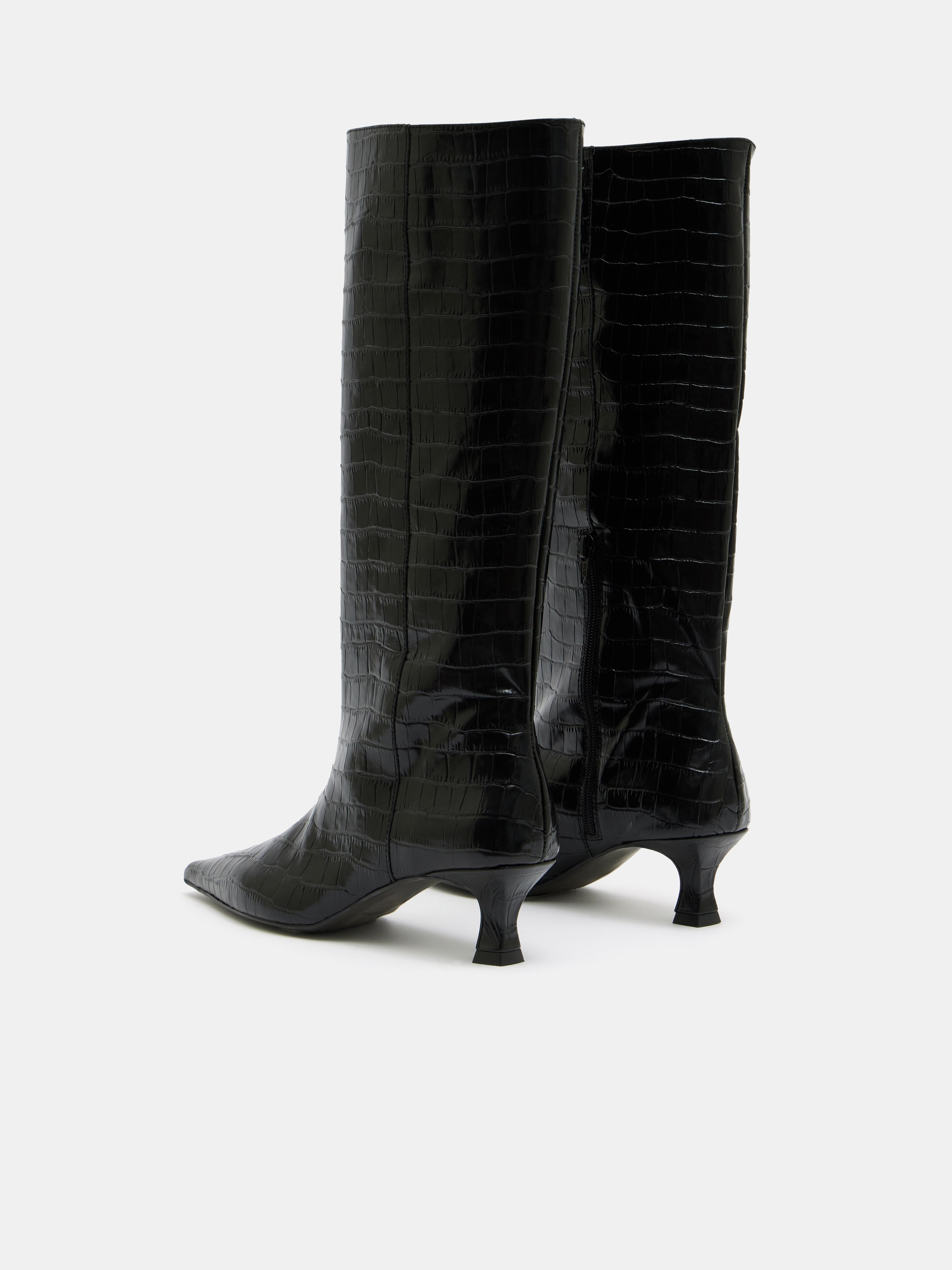 Katlynn Leather Kitten Heel Knee Boots