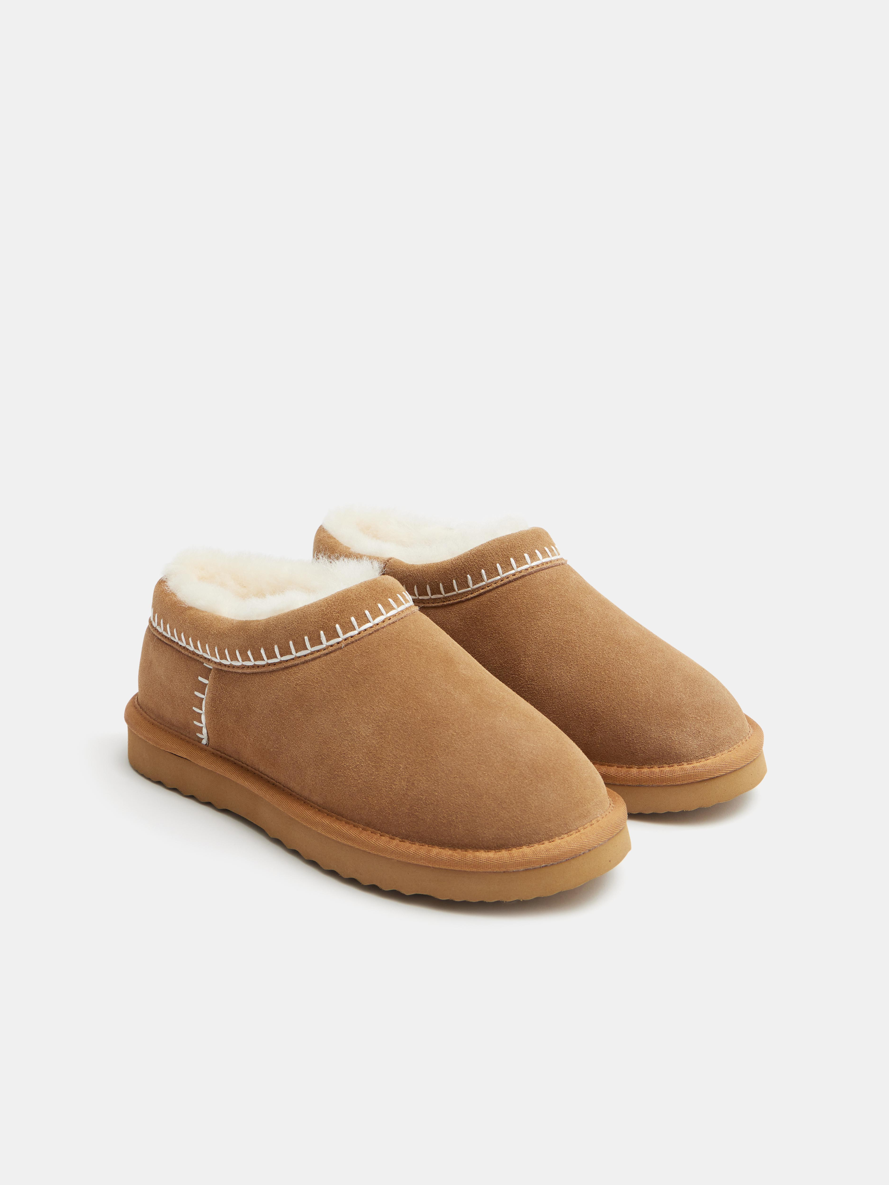 Padded Collar Sheepskin Snug Slippers