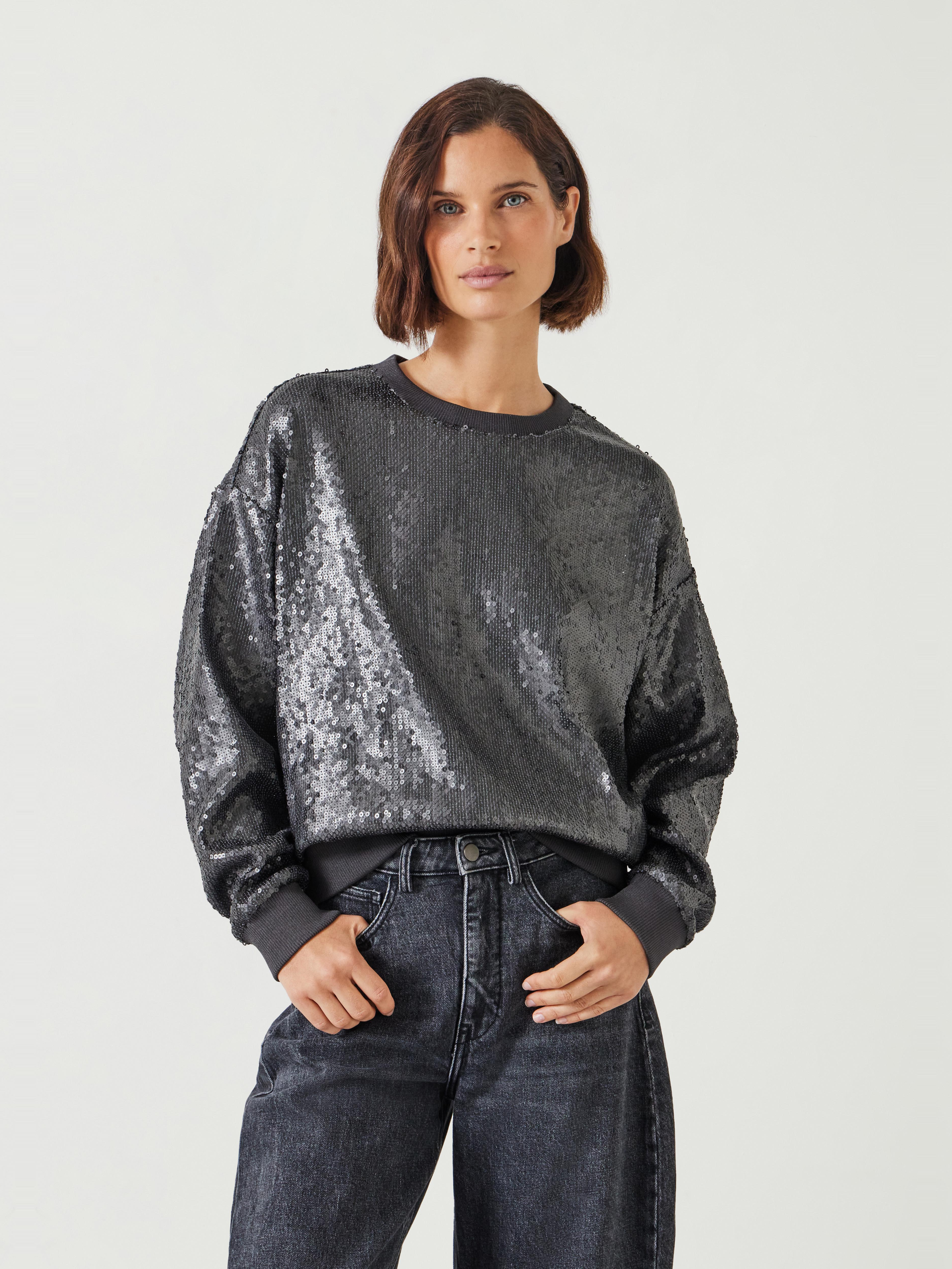 Sadie Sequin Sweatshirt | Gunmetal Silver | hush