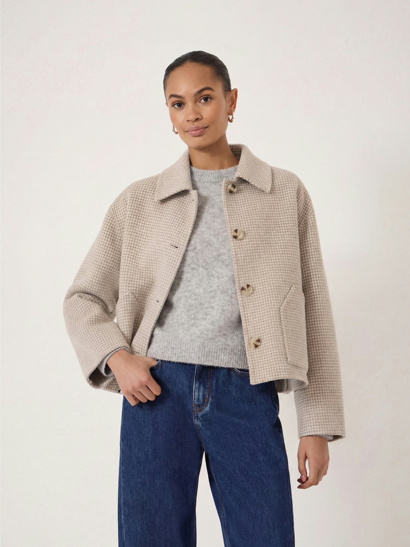 015510-0339-01 Checked Relaxed Double Faced Wool Jacket