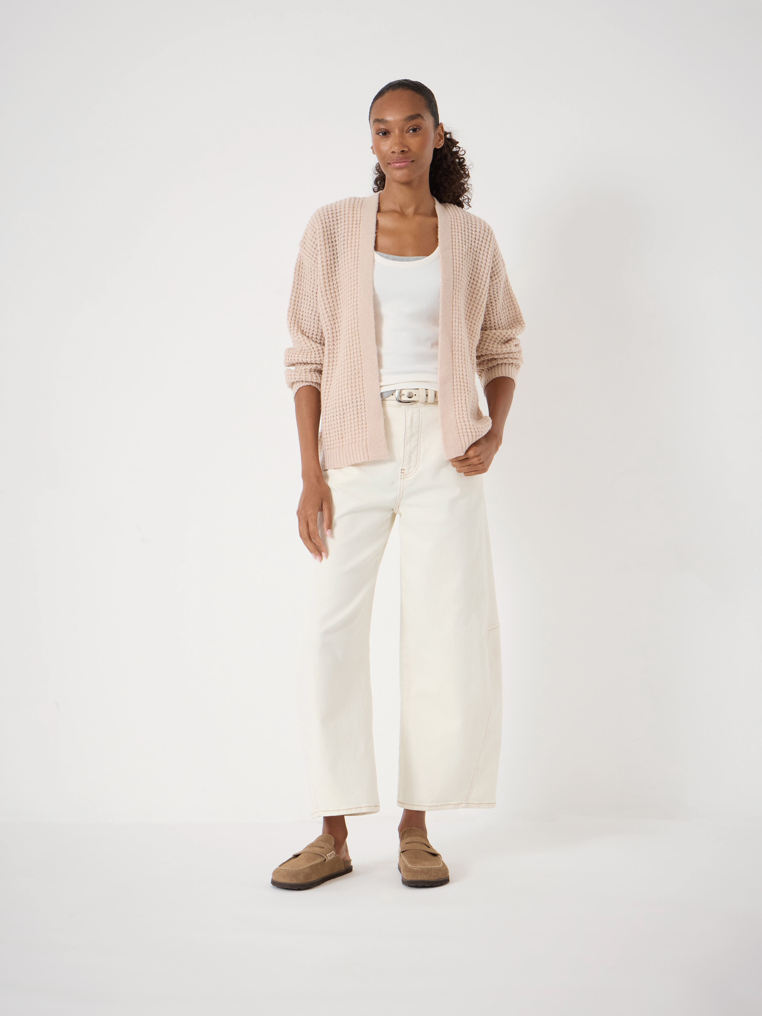 Flossie Waffle Stitch Edge to Edge Cardigan | Oatmeal Marl | hush