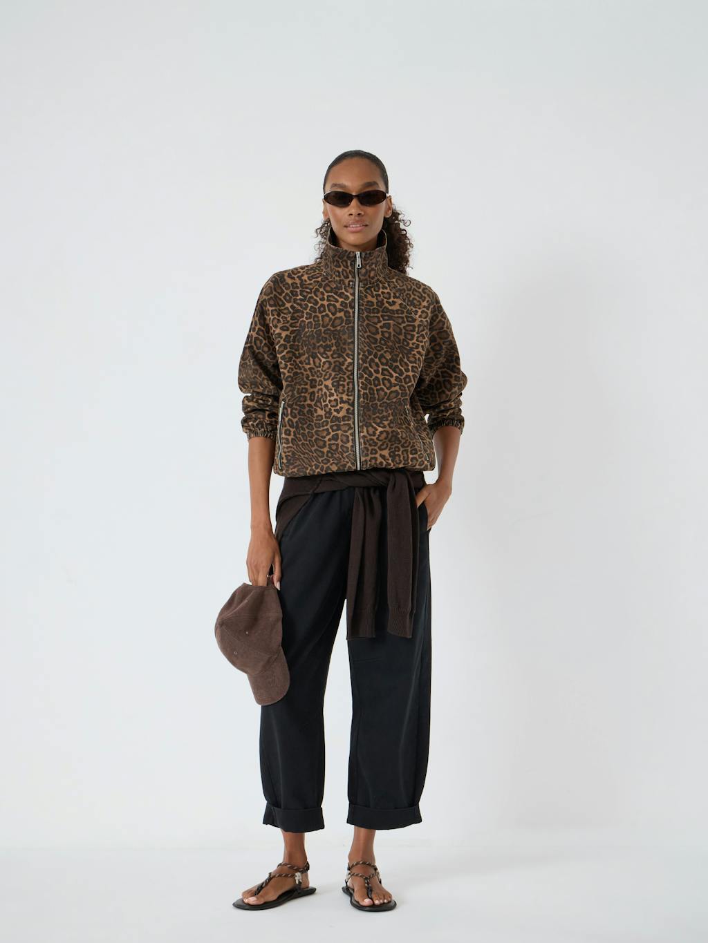 015470-4728-02 Lumi Funnel Neck Leopard Print Bomber Jacket