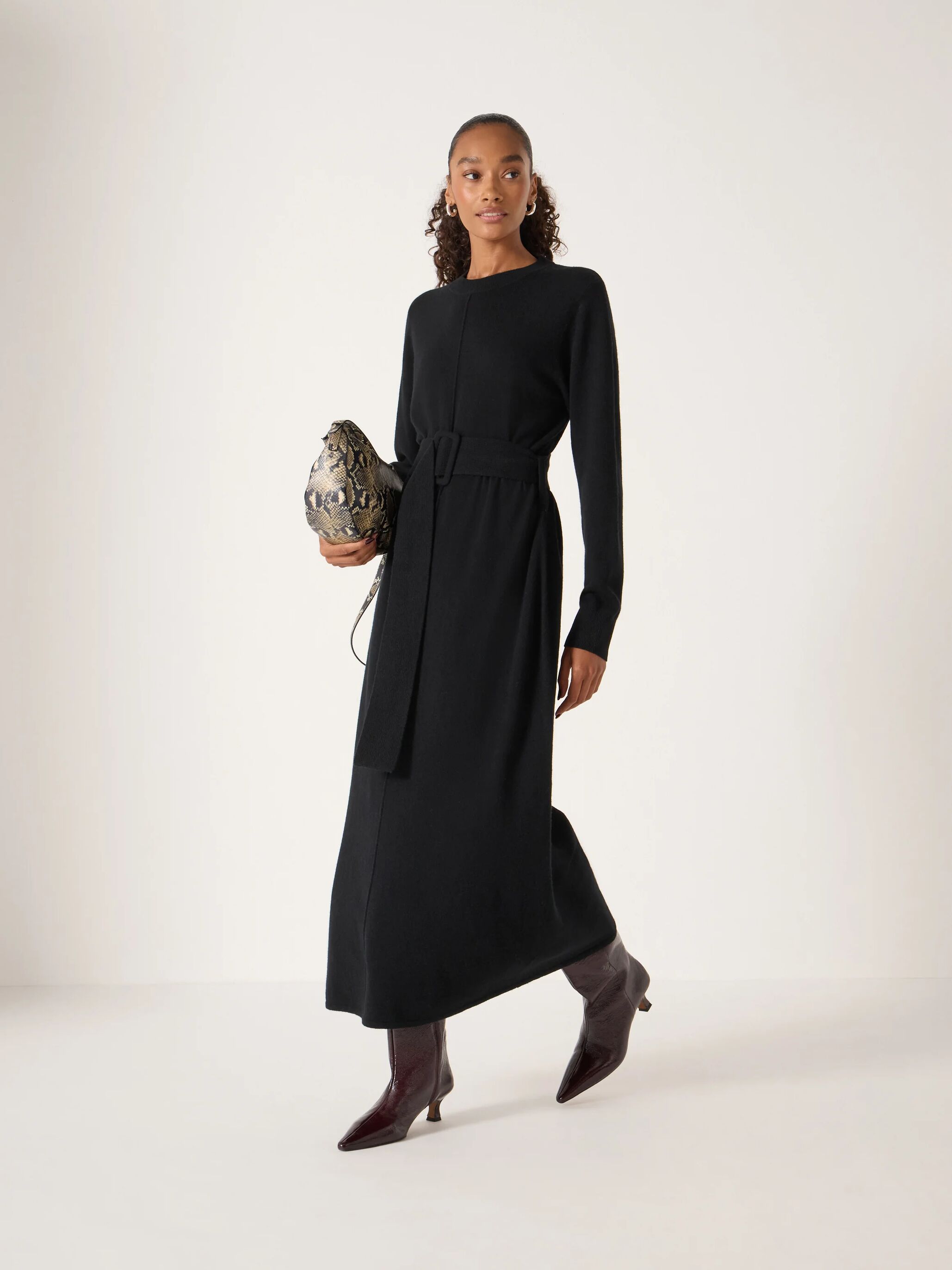Buckle Belt Merino Wool Midi Dress