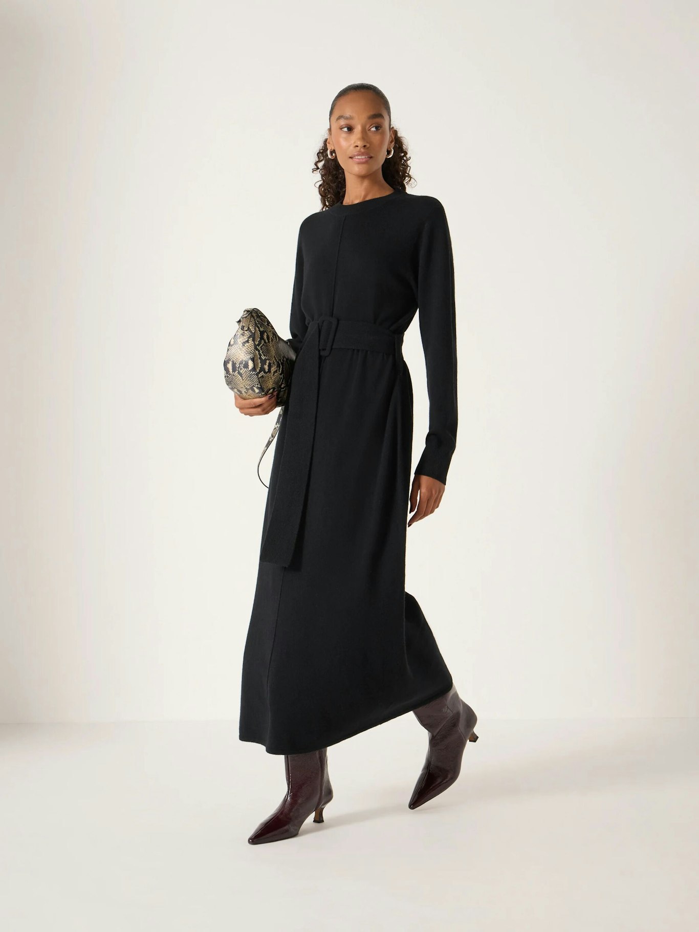 013781-0456-01 Buckle Belt Merino Wool Midi Dress