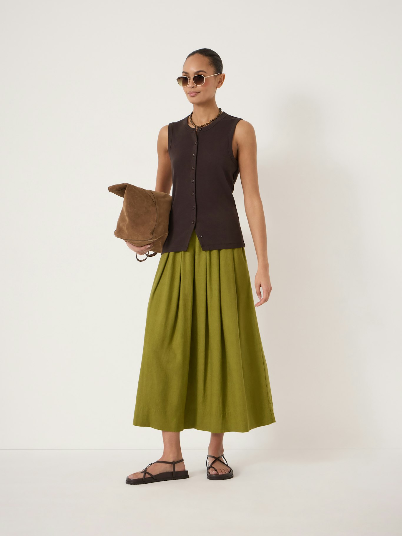 012960-2253-01 Ivy Pleated Linen Blend Midi Skirt