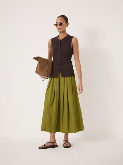 Ivy Pleated Linen Blend Midi Skirt