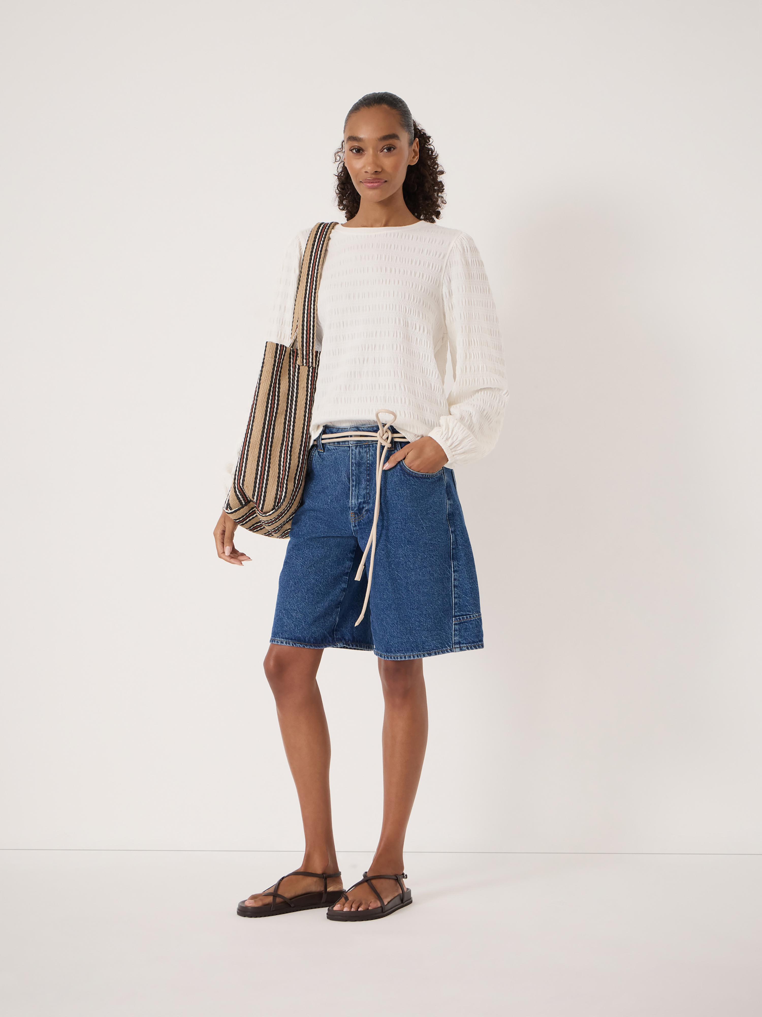 Thalia Seersucker Jersey Top | Stone White | hush