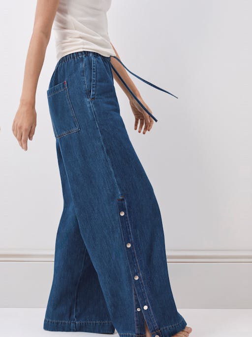 Harri Popper Detail Wide Leg Jeans