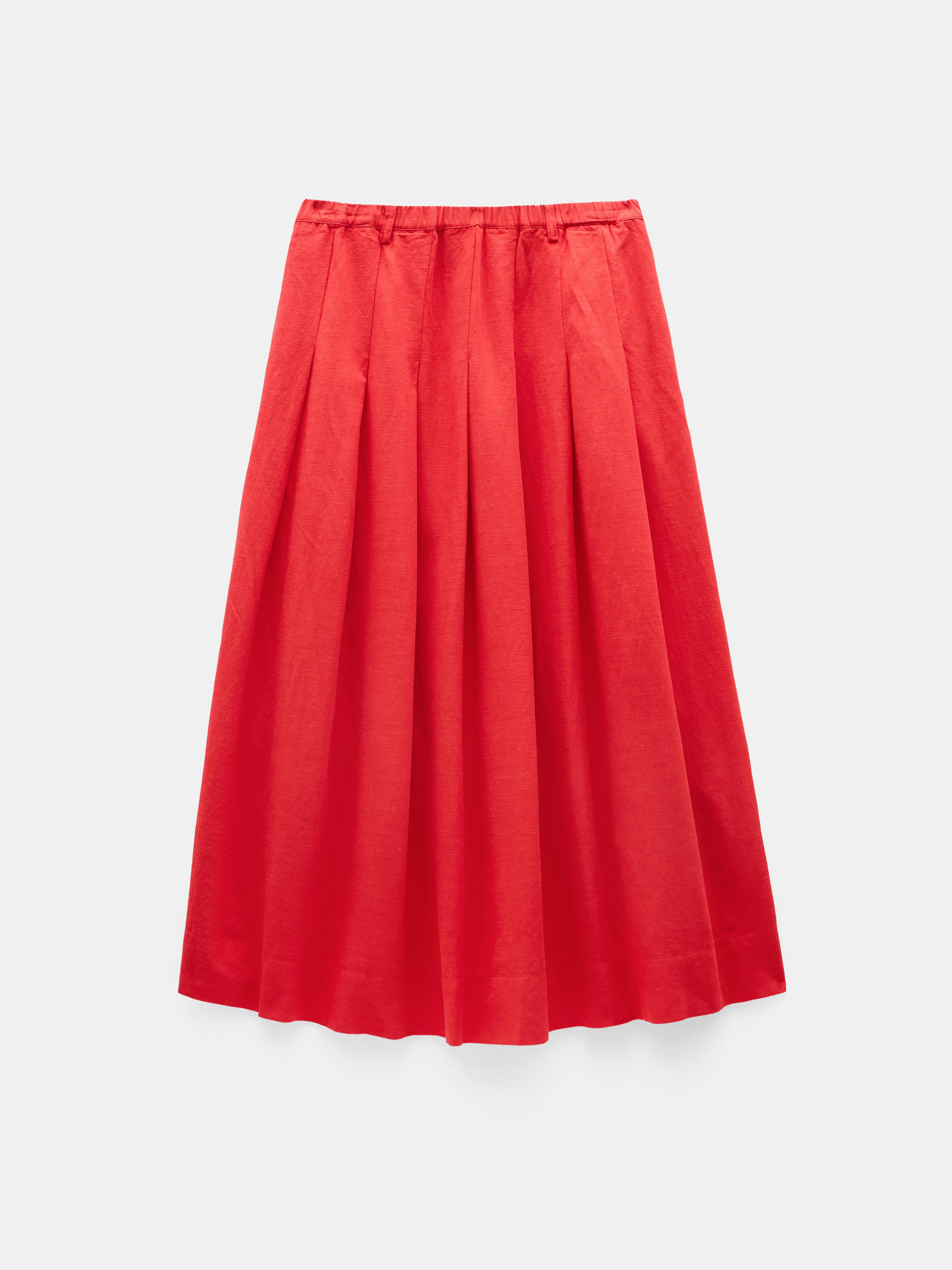 Ivy Pleated Linen Blend Midi Skirt