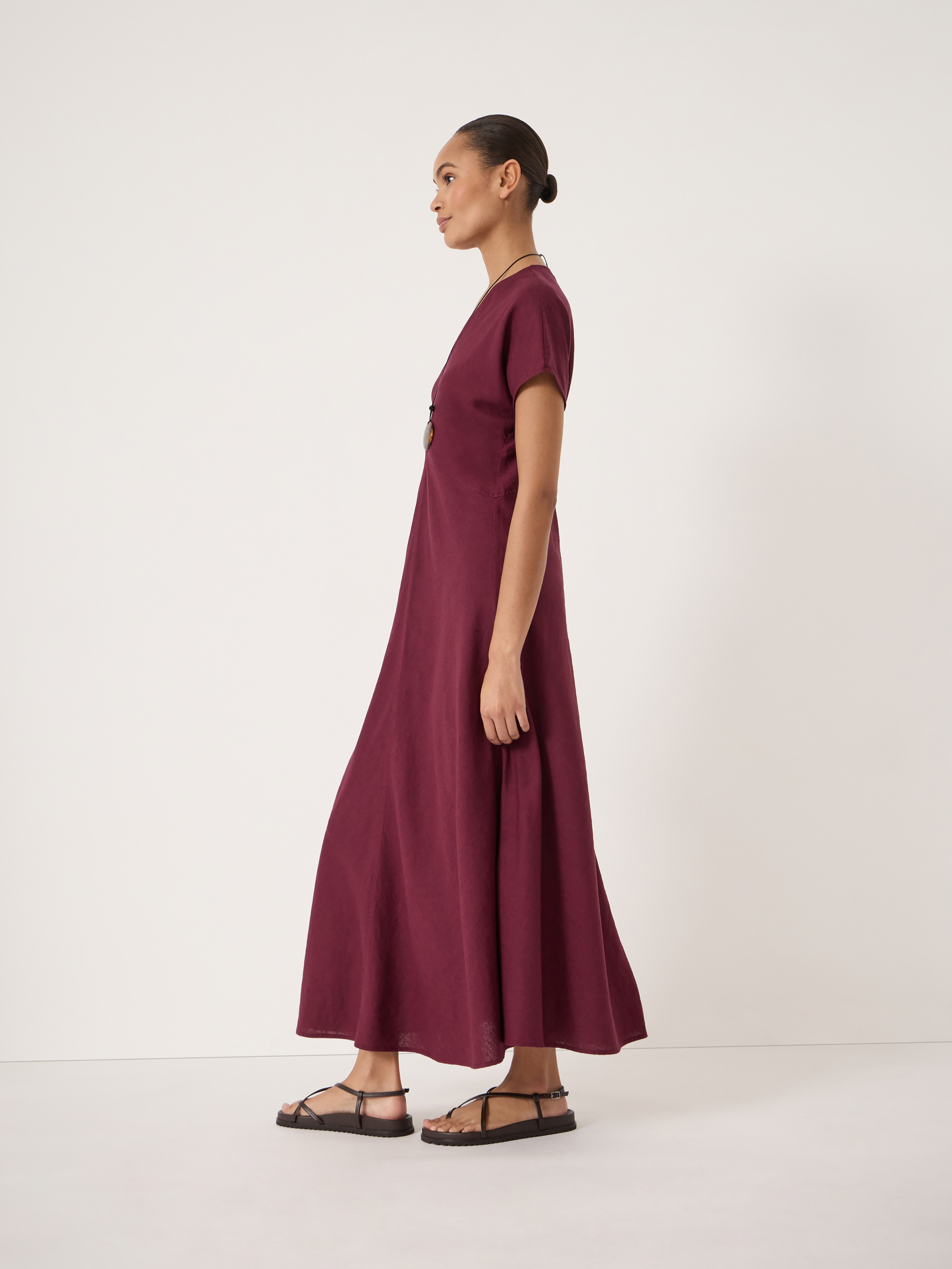 Grace Linen Blend V Neck Maxi Dress