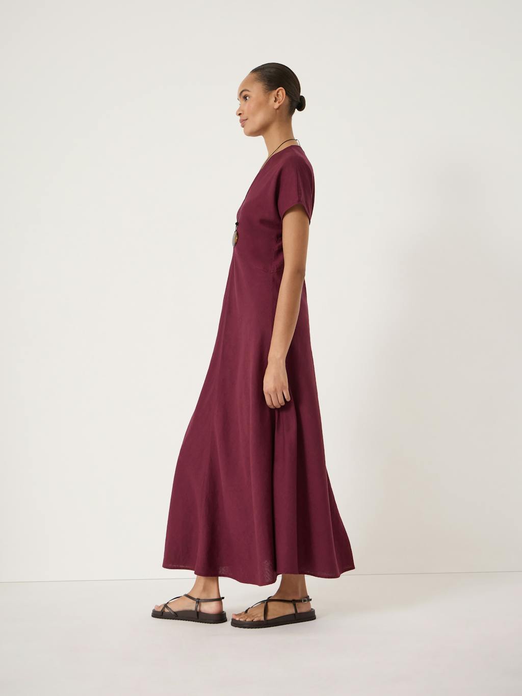 014721-3278-02 Grace Linen Blend V Neck Maxi Dress