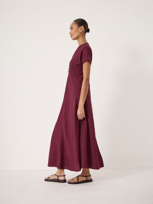 Grace Linen Blend V Neck Maxi Dress