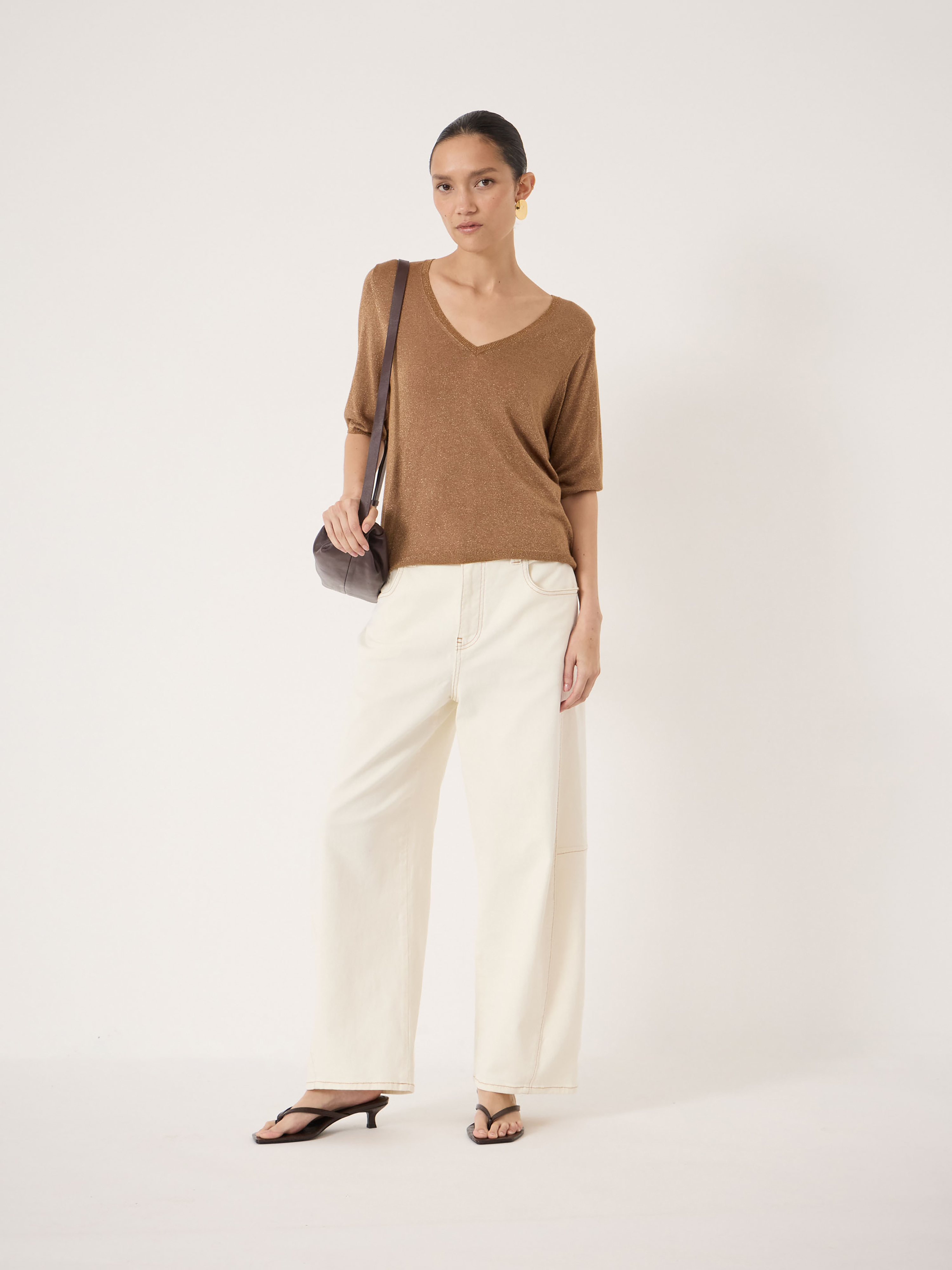 Knitted Metallic V Neck T-Shirt