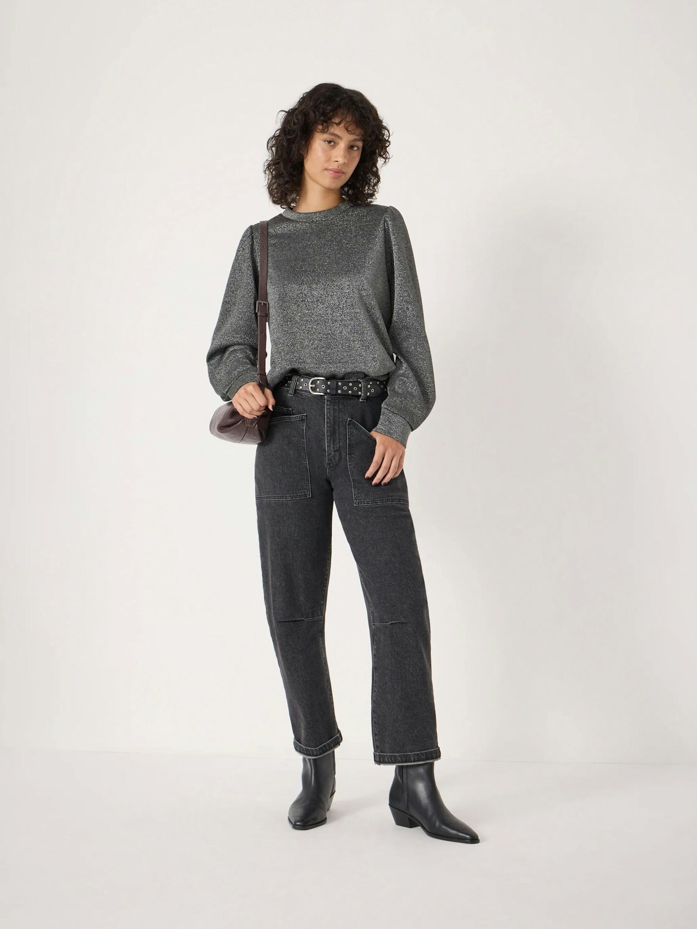 013826-4684-01 Emily Metallic Puff Sleeve Jersey Top