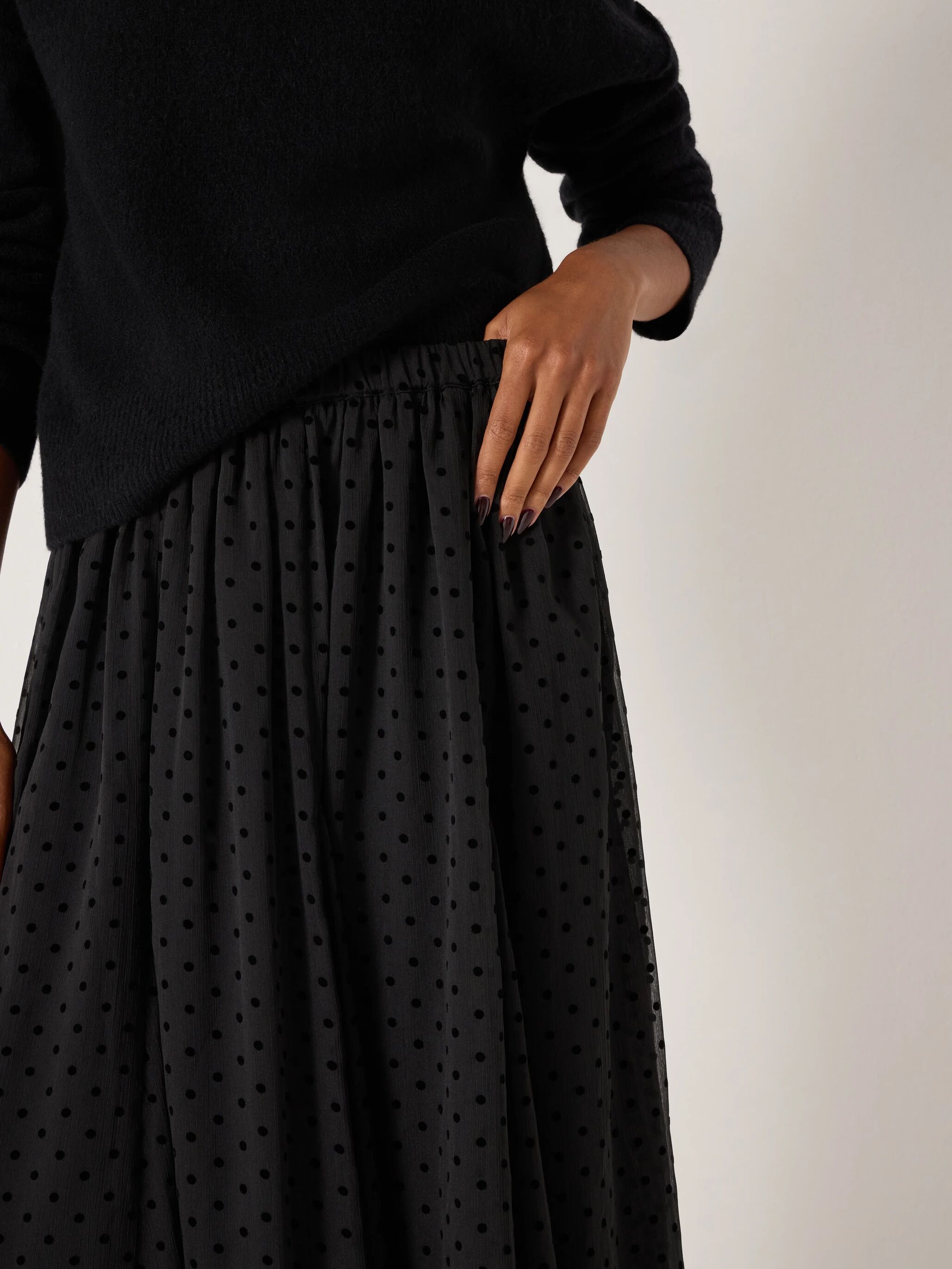 Asymmetrical Flocked Spot Skirt
