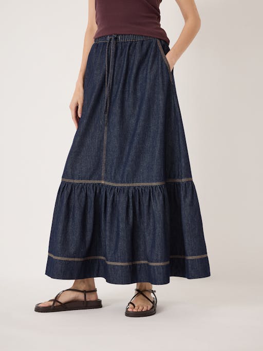 Betty Tiered Denim Midi Skirt