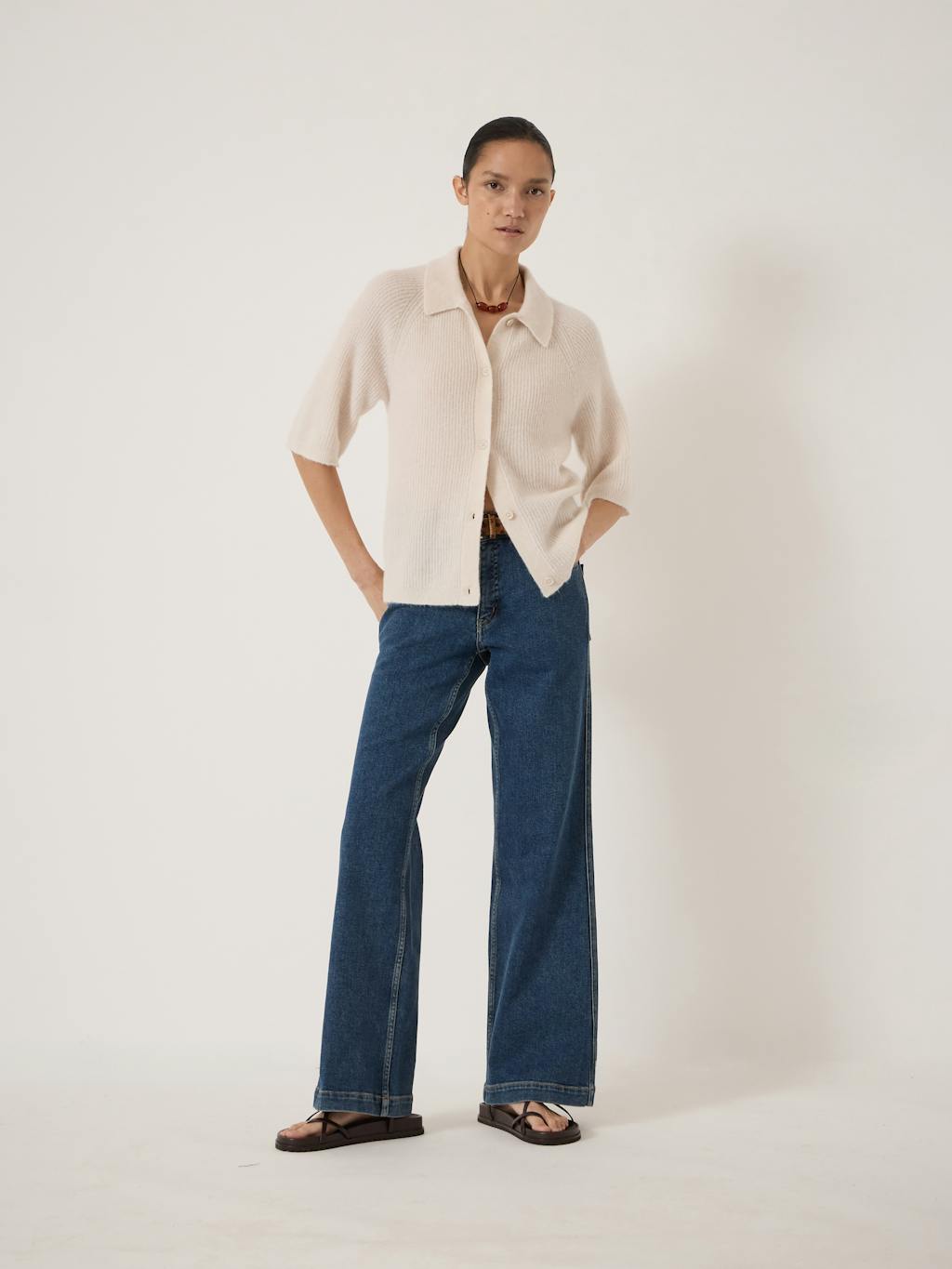 014277-0340-02 Jinny Wool Blend Short Sleeve Cardigan