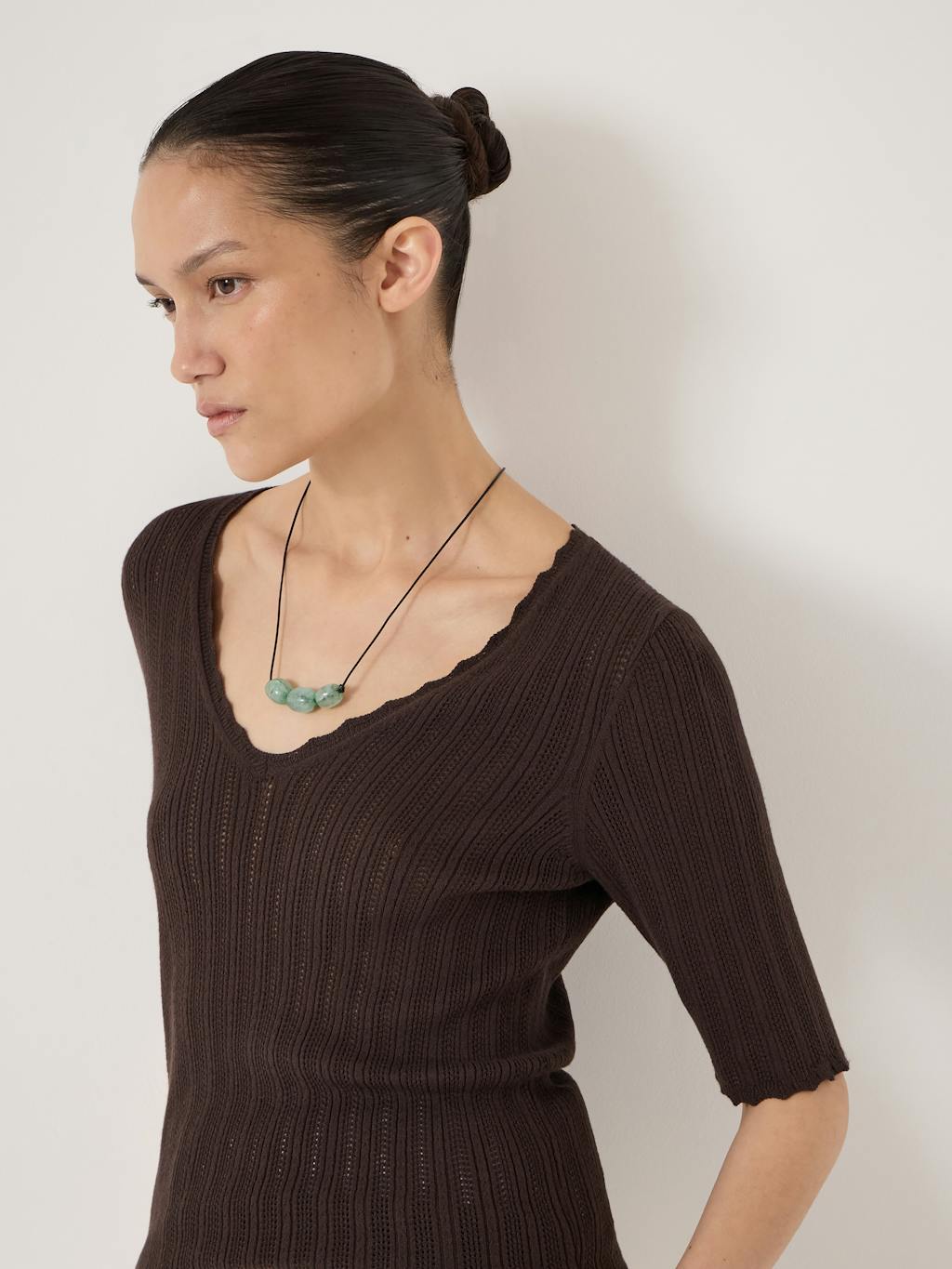 014823-0450-03 Fine Pointelle Short Sleeve Knitted T-shirt