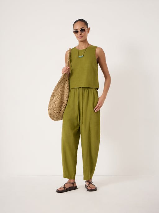 Tovi Linen Blend Barrel Leg Trousers