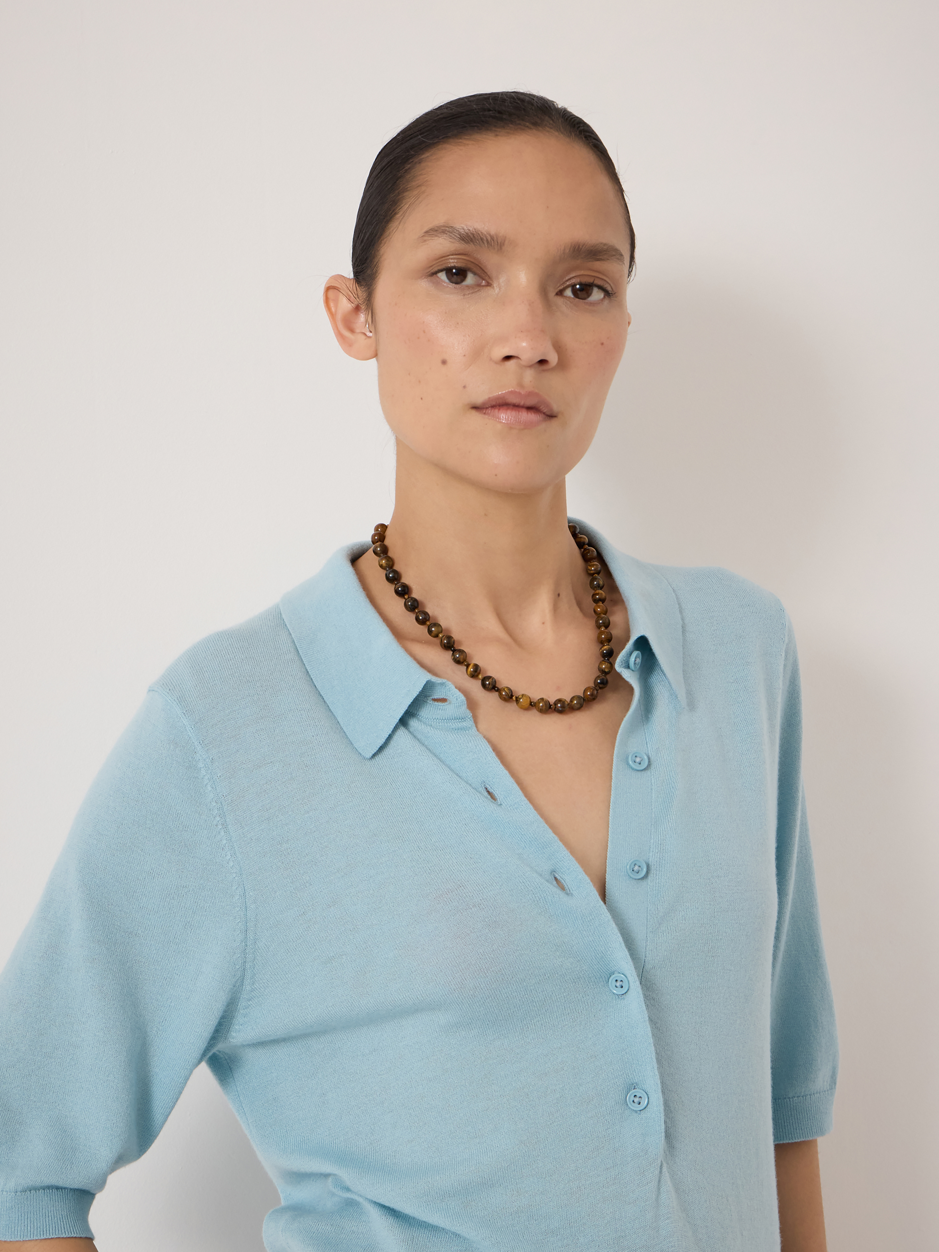 Fine Knit Short Sleeve Polo Top