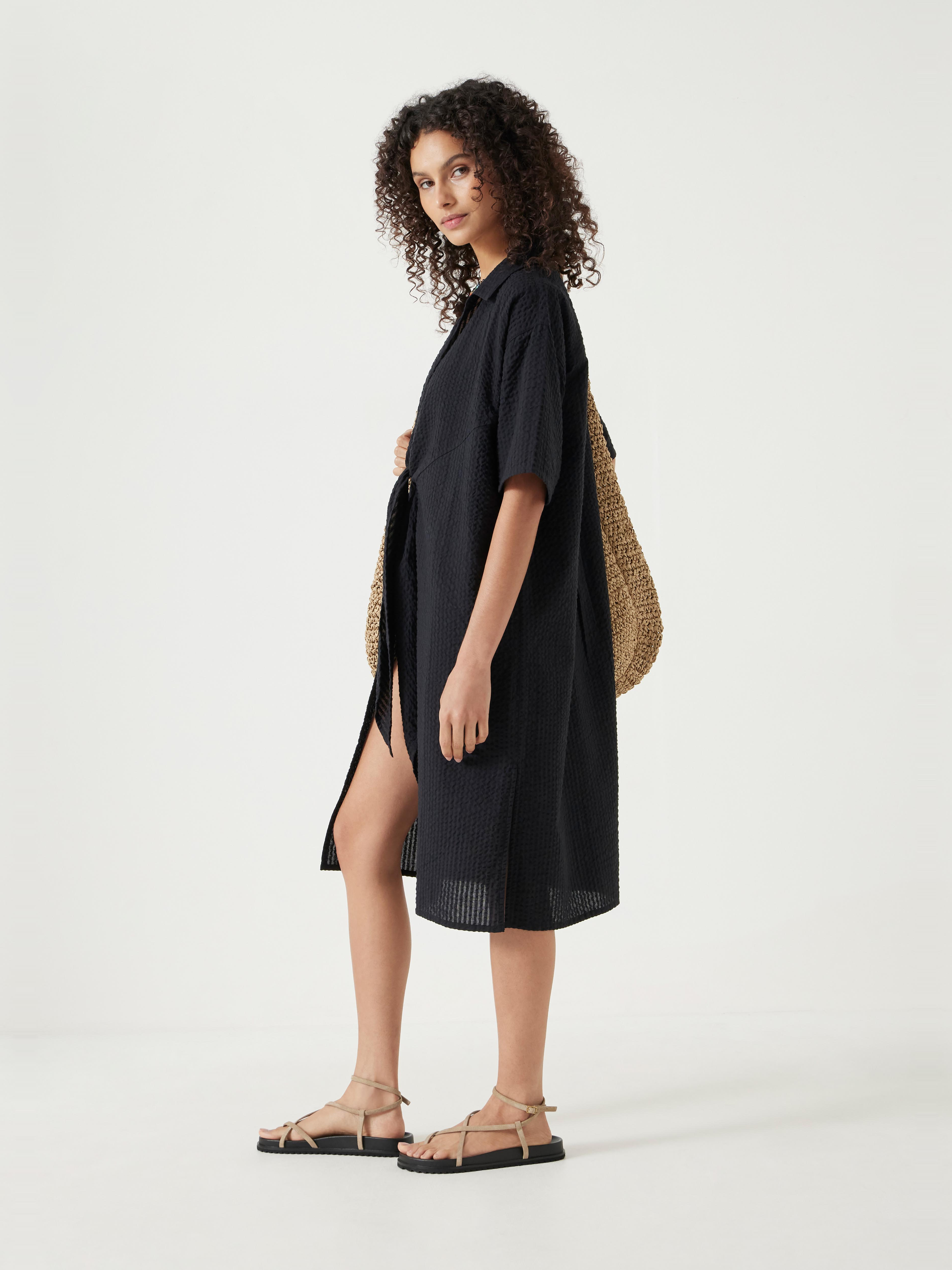 princess polly baby blue dress Seersucker Tie Front Beach Dress | Black