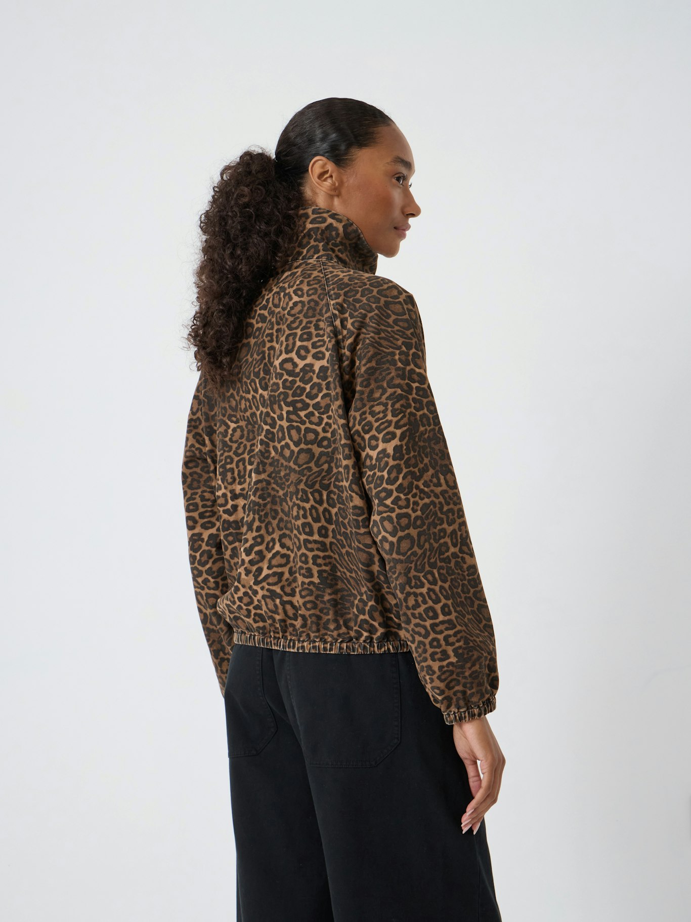 015470-4728-03 Lumi Funnel Neck Zip Leopard Print Bomber Jacket