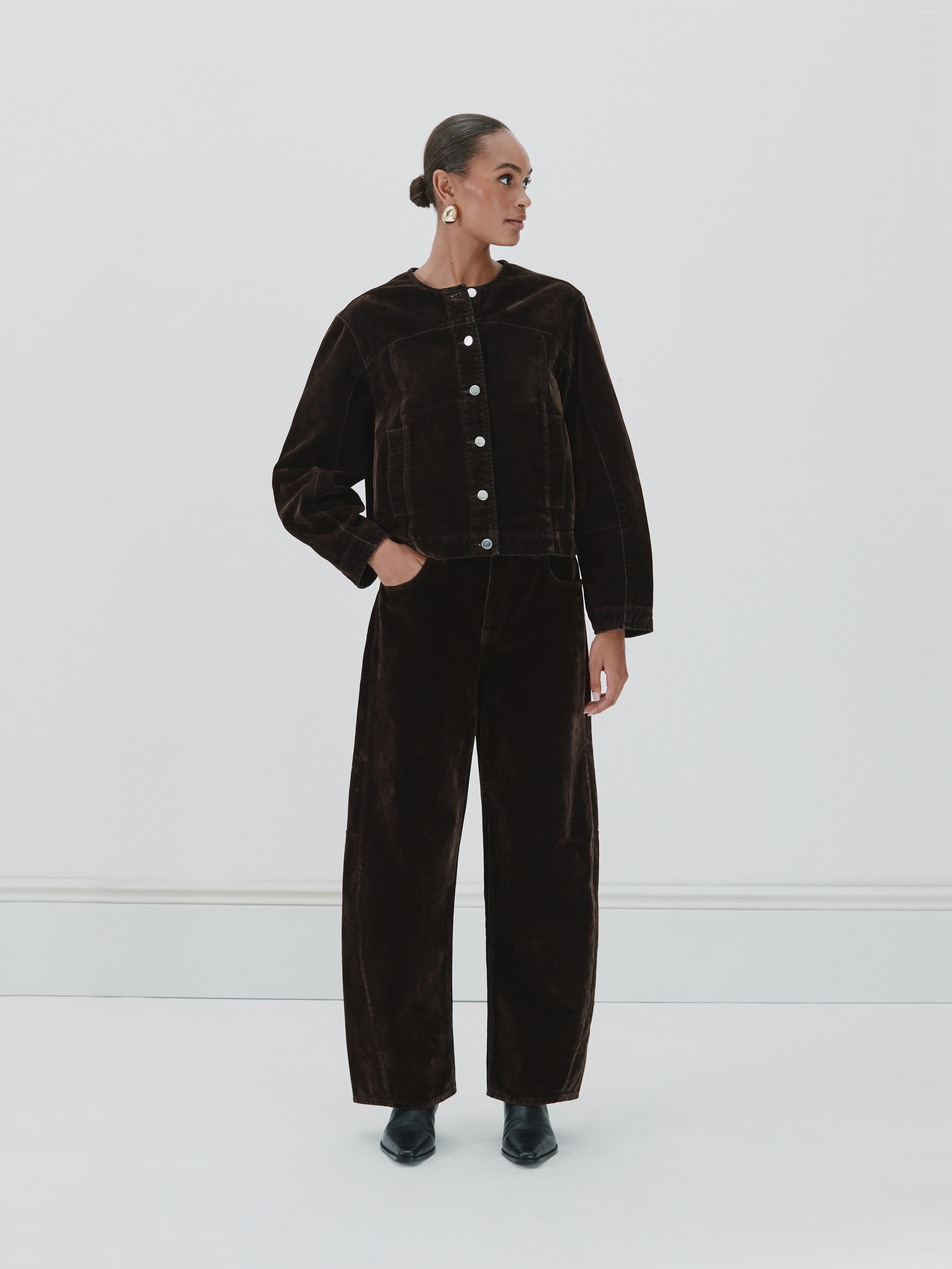 Velma Velvet Flocked Denim Jacket