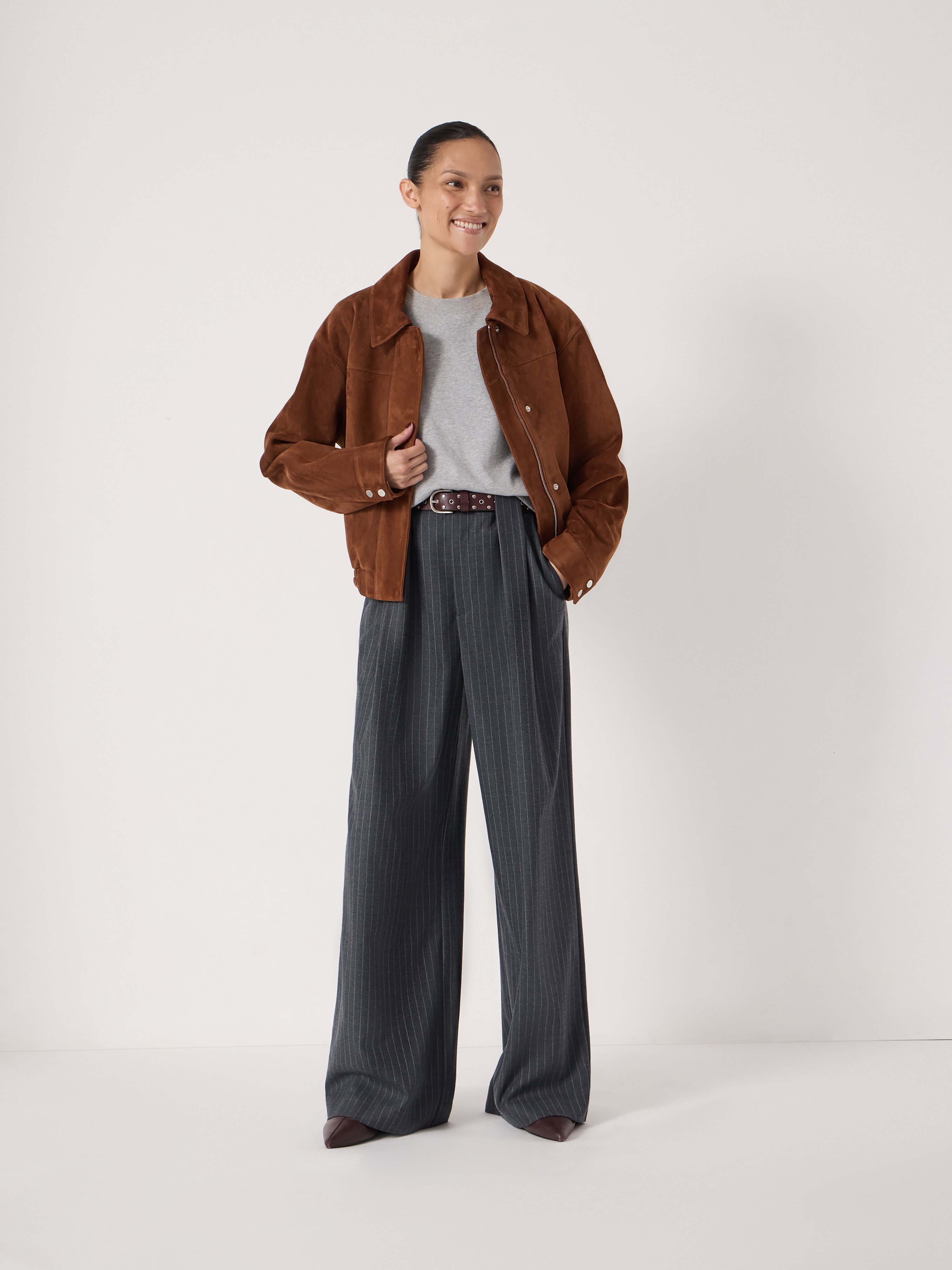 Adena Pinstripe Wide Leg Trousers