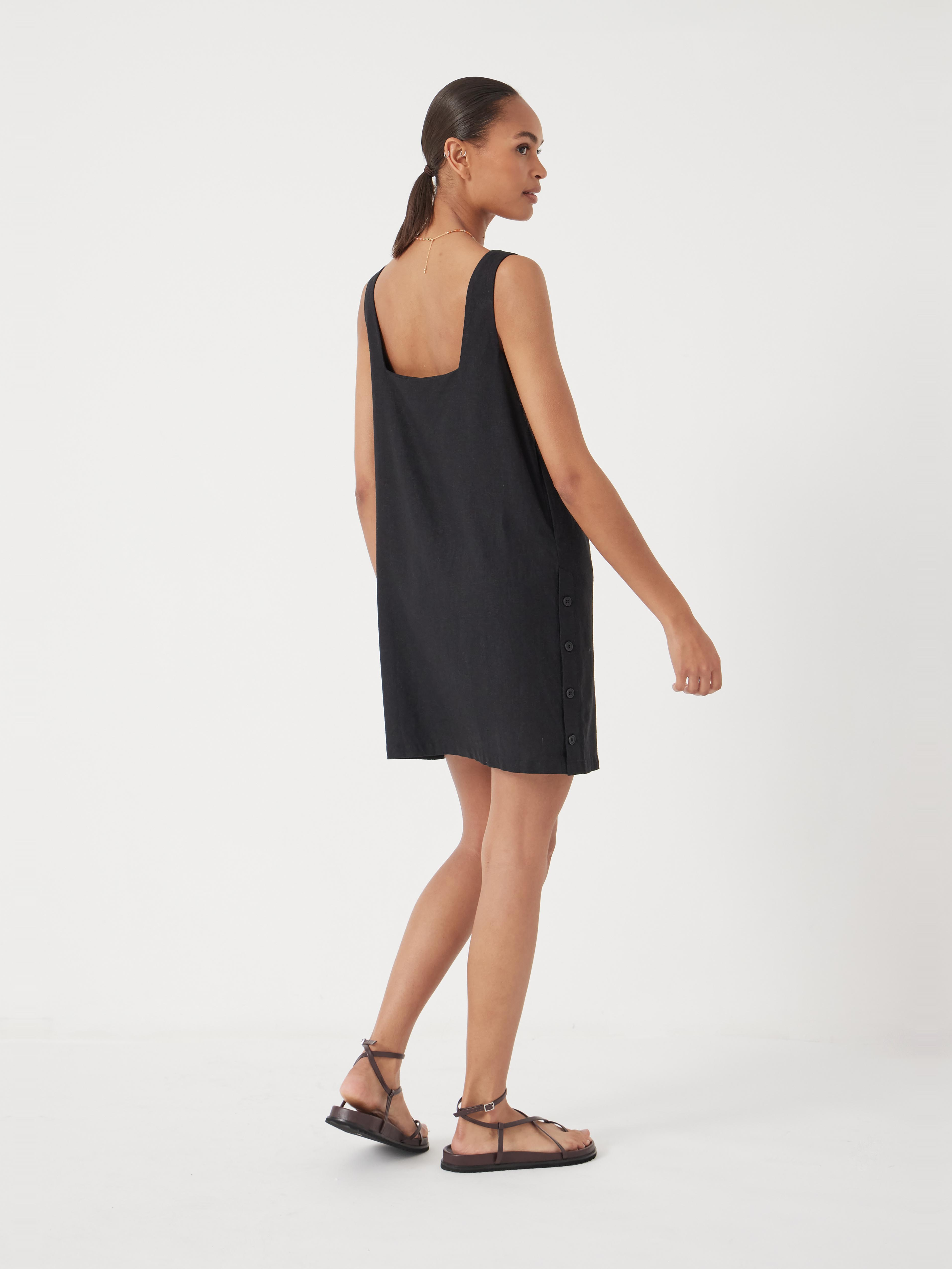 Square Neck Linen Blend Mini Dress