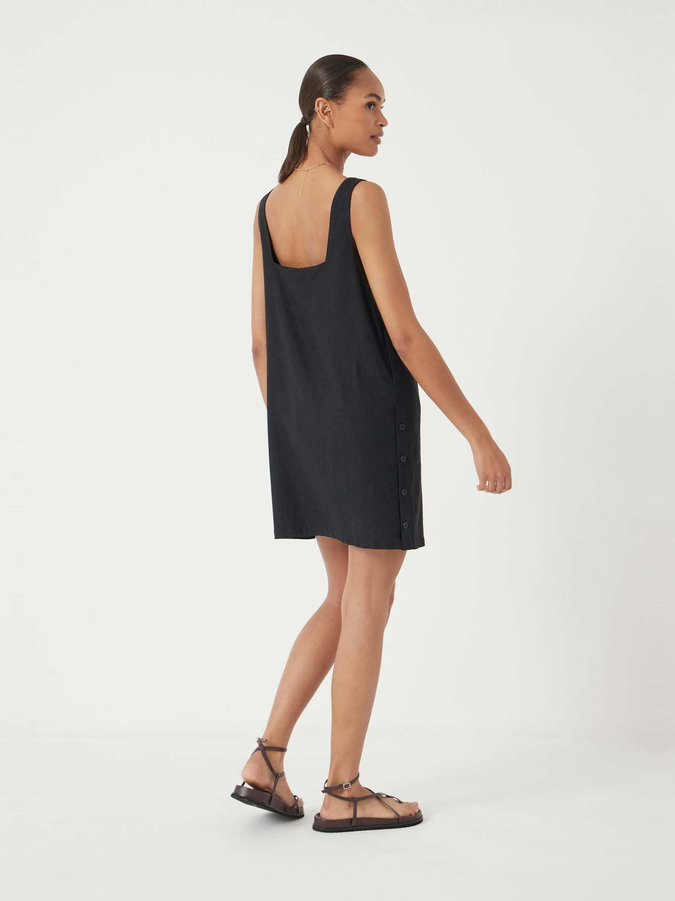 Square Neck Linen Blend Mini Dress | Washed Black | hush Square Neck Linen Blend Mini Dress | Washed Black | hush