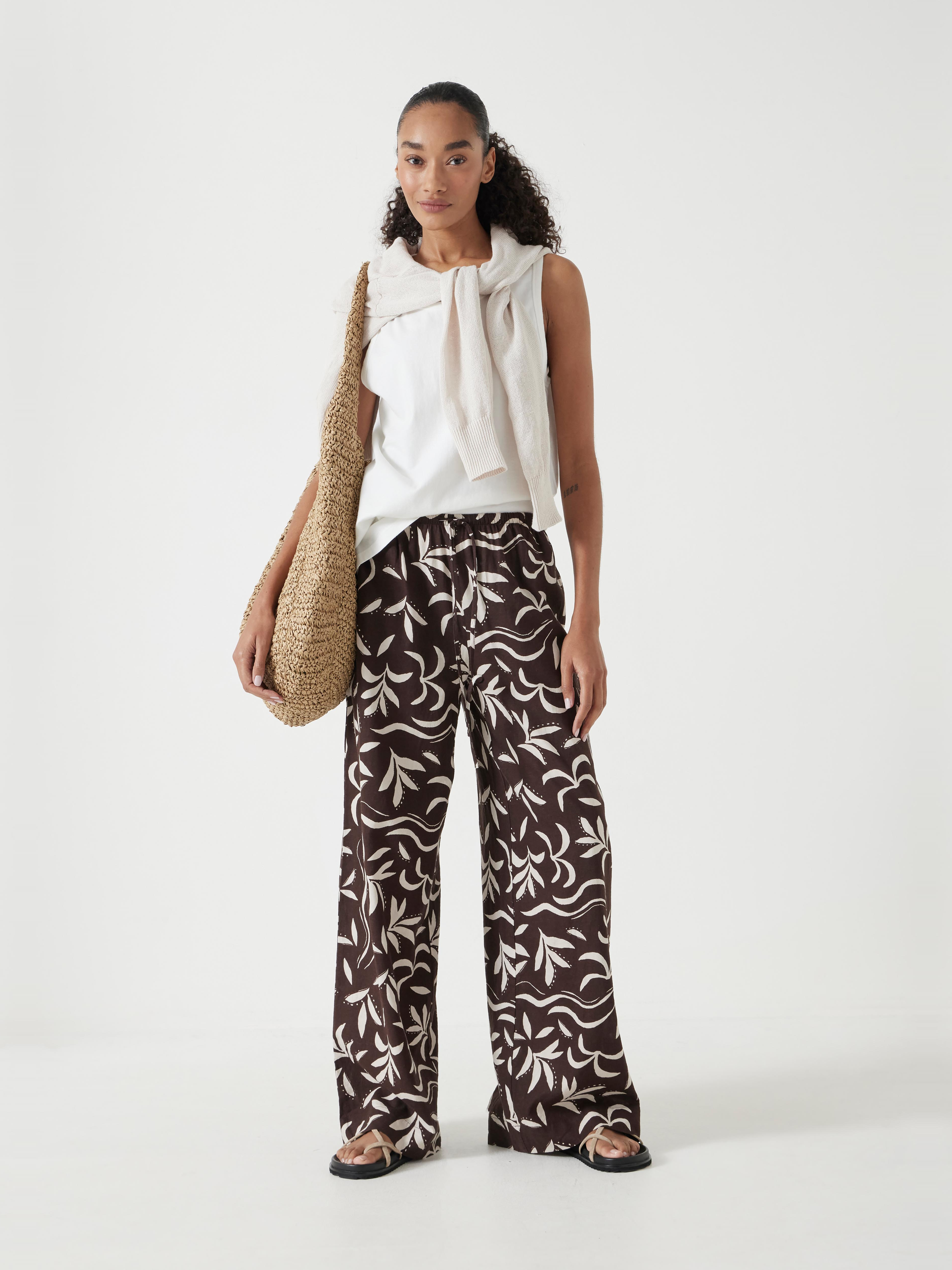 Printed Linen Blend Trousers