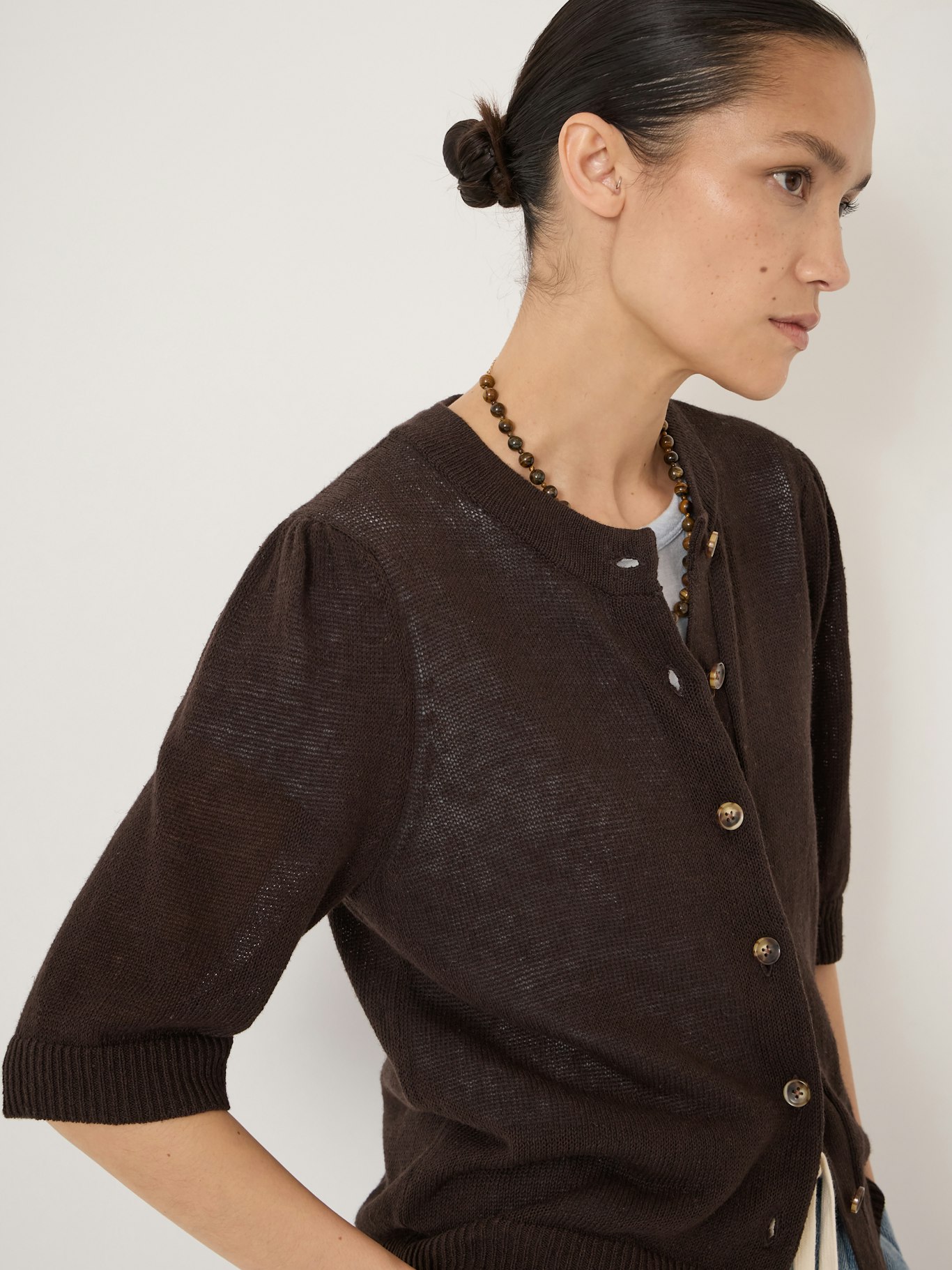 014598-0450-04 Celeste Short Sleeve Linen Blend Cardigan