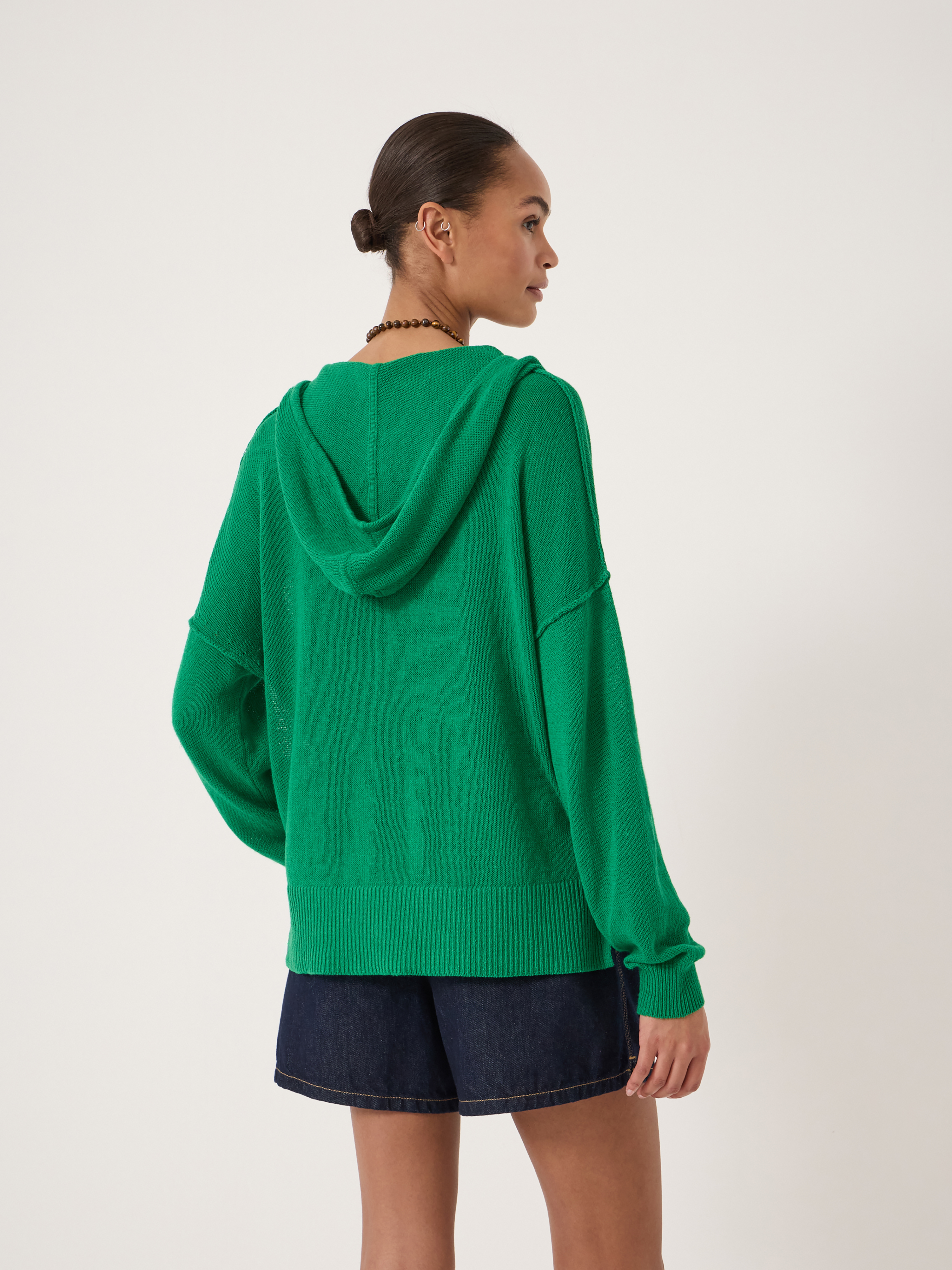 Cara Linen Blend V Neck Hoodie