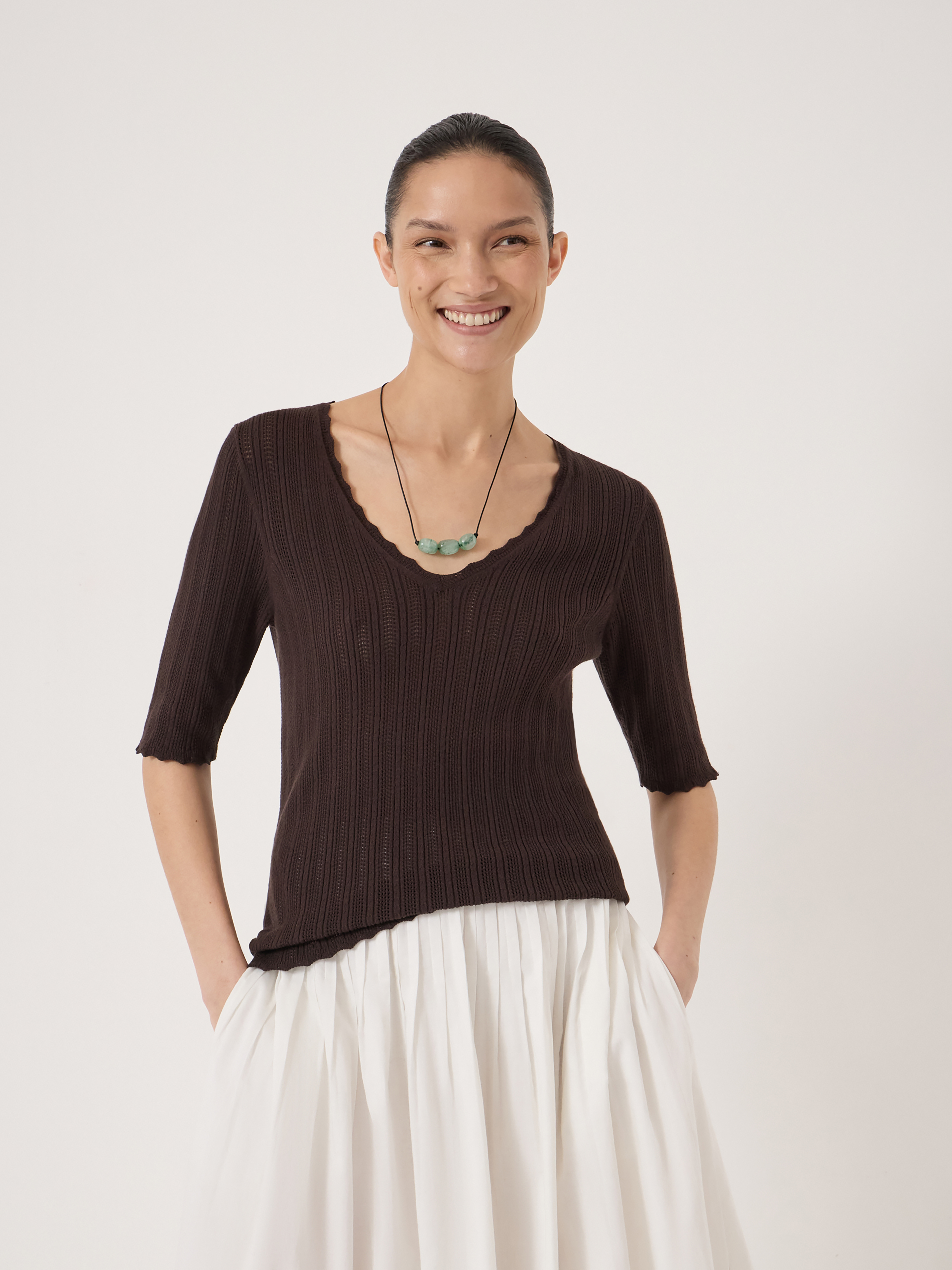 Fine Pointelle Short Sleeve Knitted T-shirt