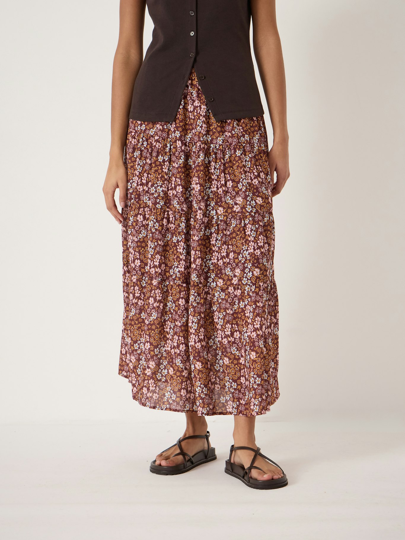 014855-4894-02 Branwen Floral Printed Chiffon Midi Skirt